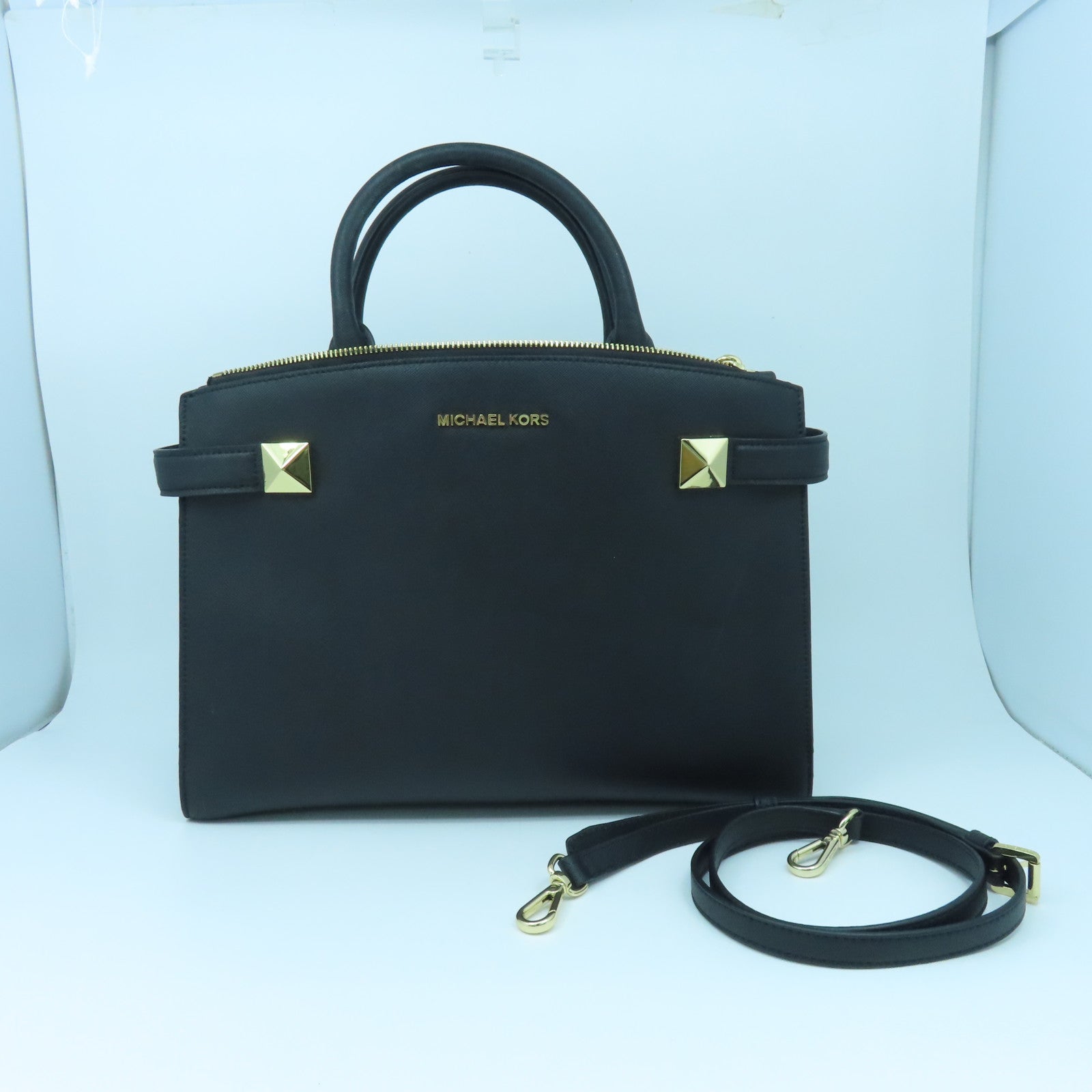 Michael Kors 牛皮皮革2 Way Shoulder金扣手挽肩背兩用袋黑色