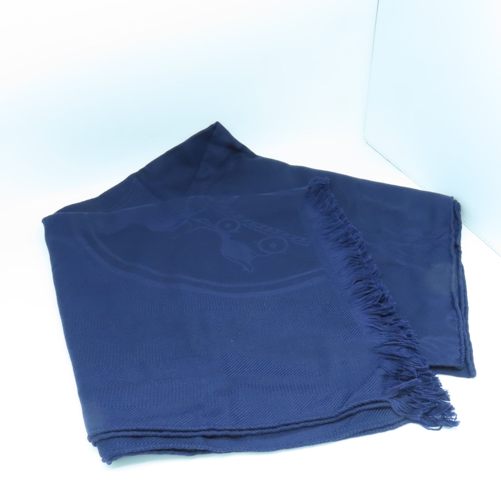 HERMES Wool/Silk 75x210 Libris Stole Shawl Blue