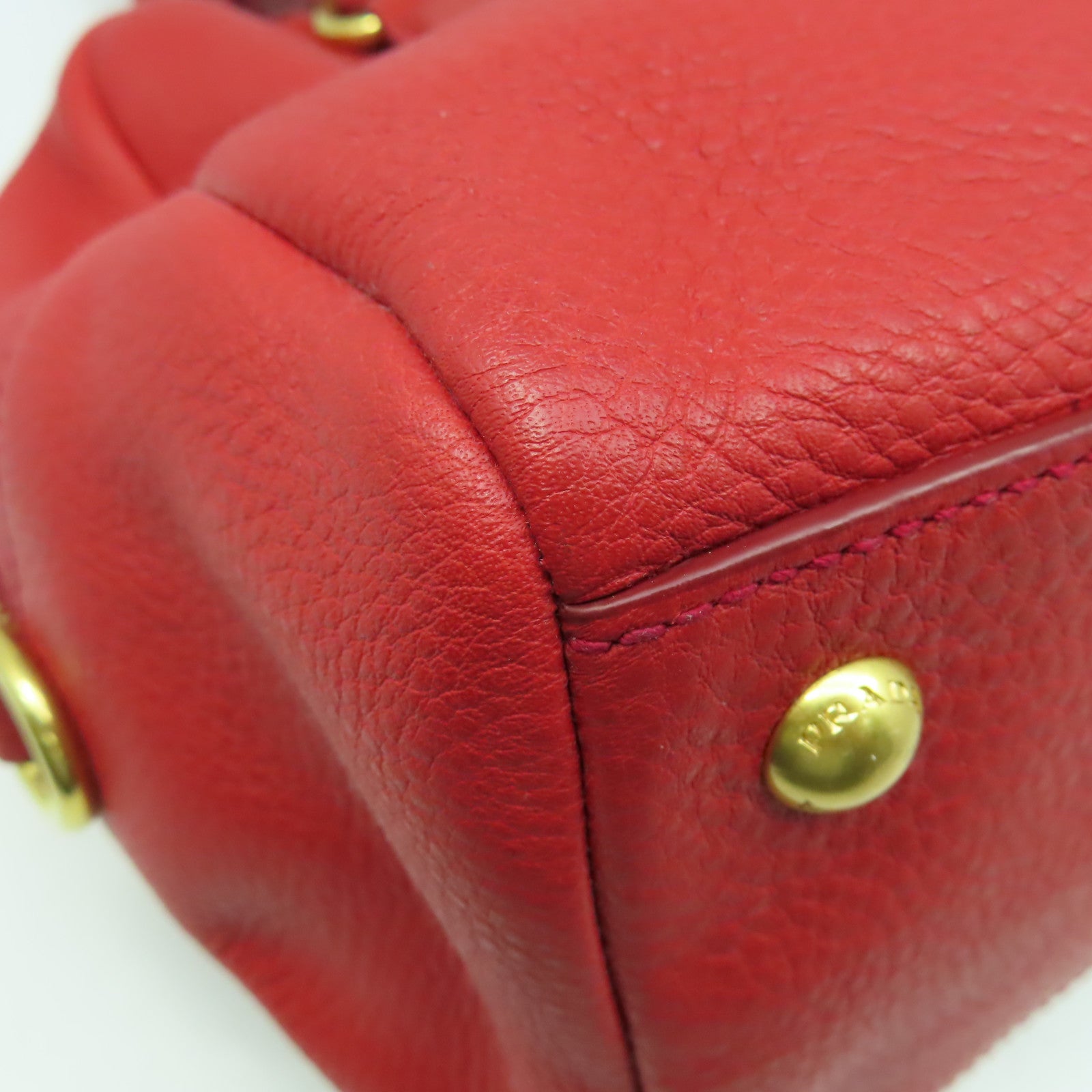 PRADA 羊皮皮革Hand Bag金扣手挽袋紅色