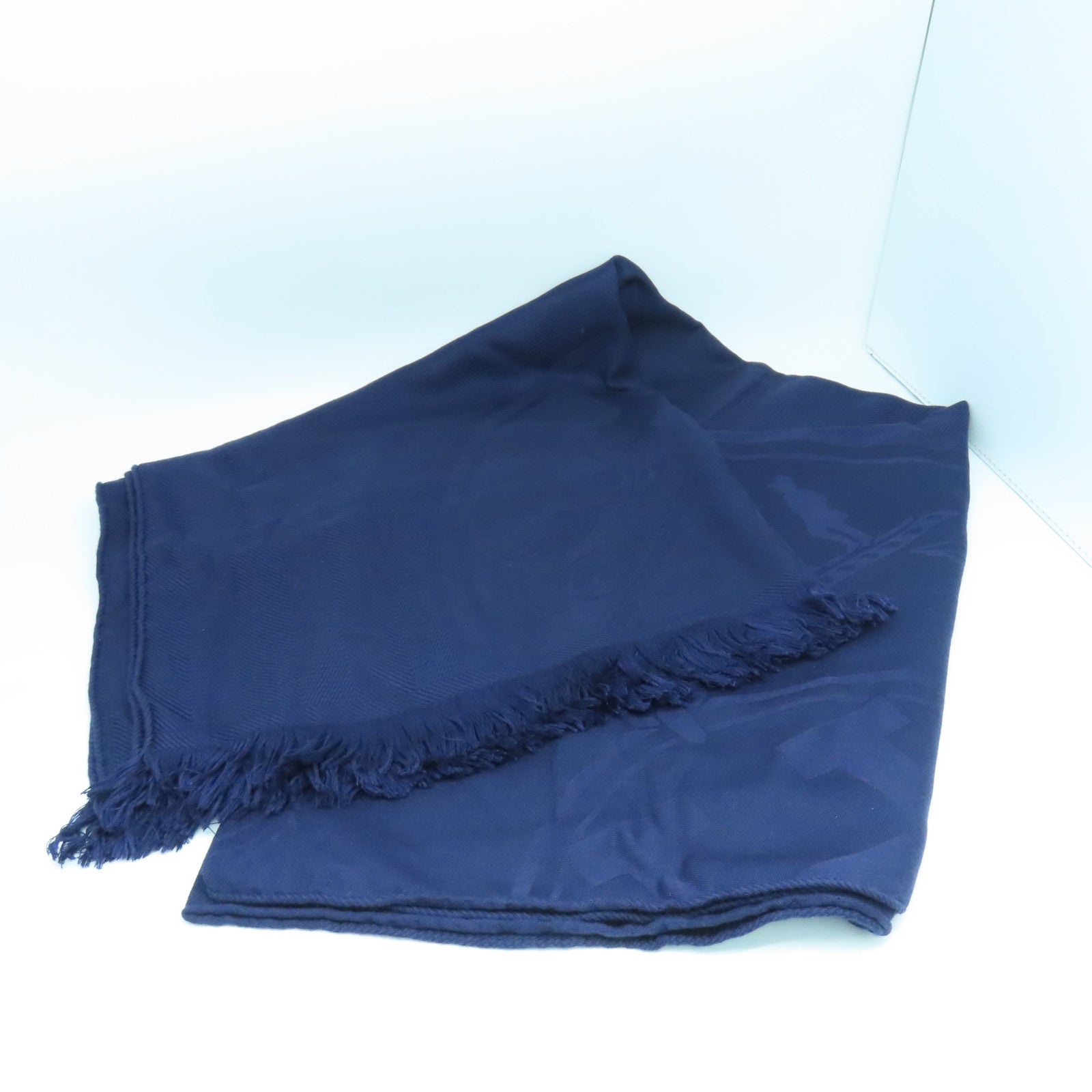 HERMES Wool/Silk 75x210 Libris Stole Shawl Blue