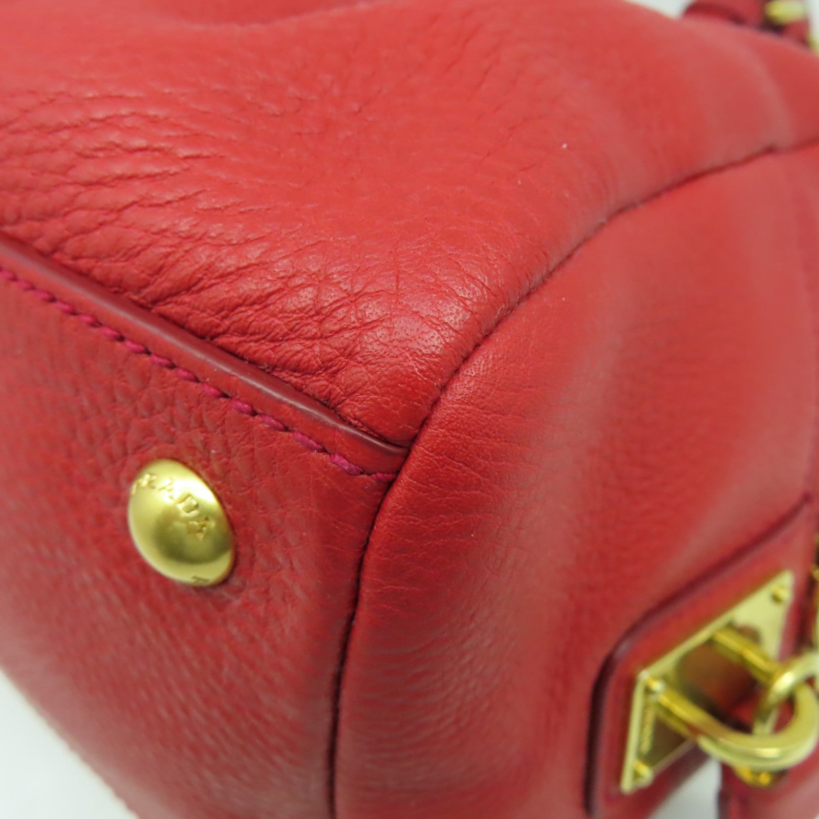 PRADA 羊皮皮革Hand Bag金扣手挽袋紅色