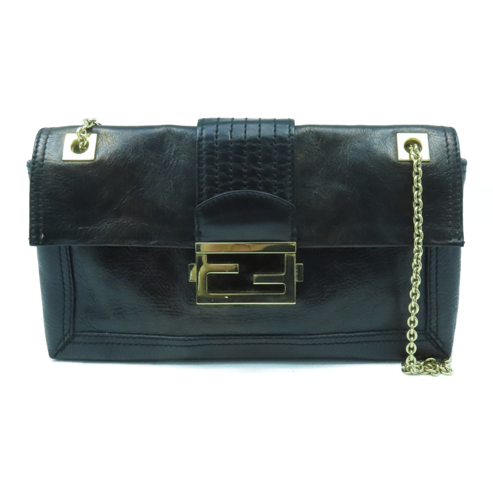 FENDI 牛皮皮革Shoulder Bag金扣肩背袋黑色