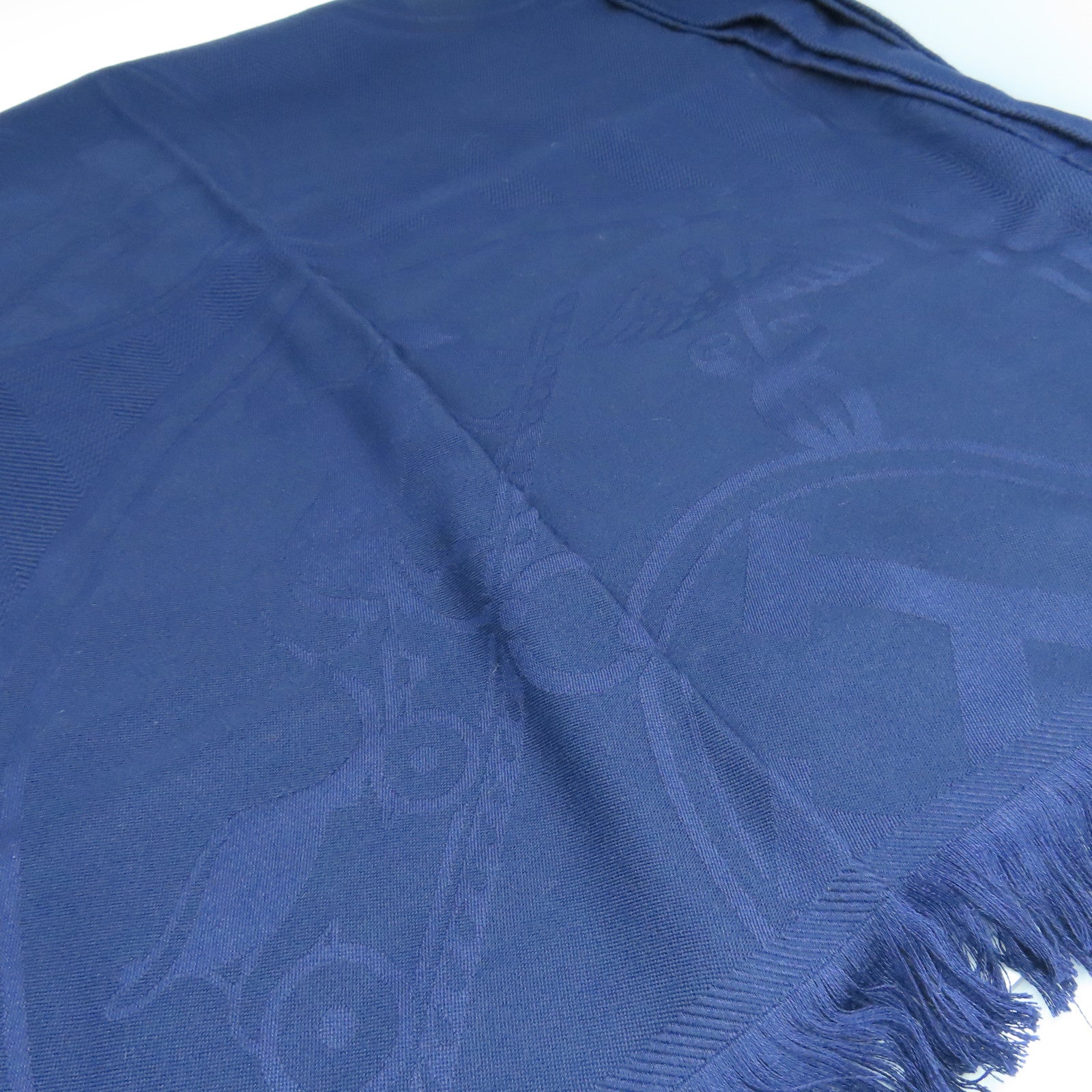 HERMES Wool/Silk 75x210 Libris Stole Shawl Blue