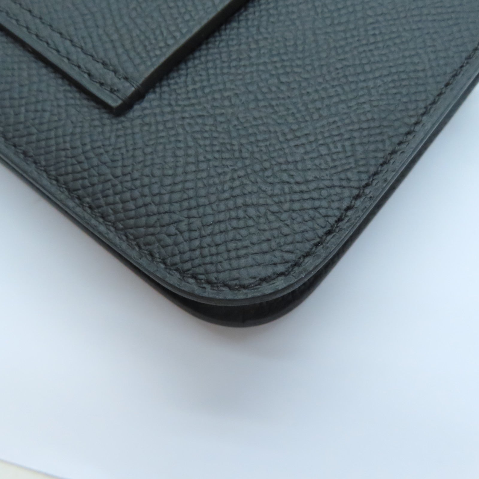 HERMES Epsom皮革Constance Slim金扣卡片套Noir黑色