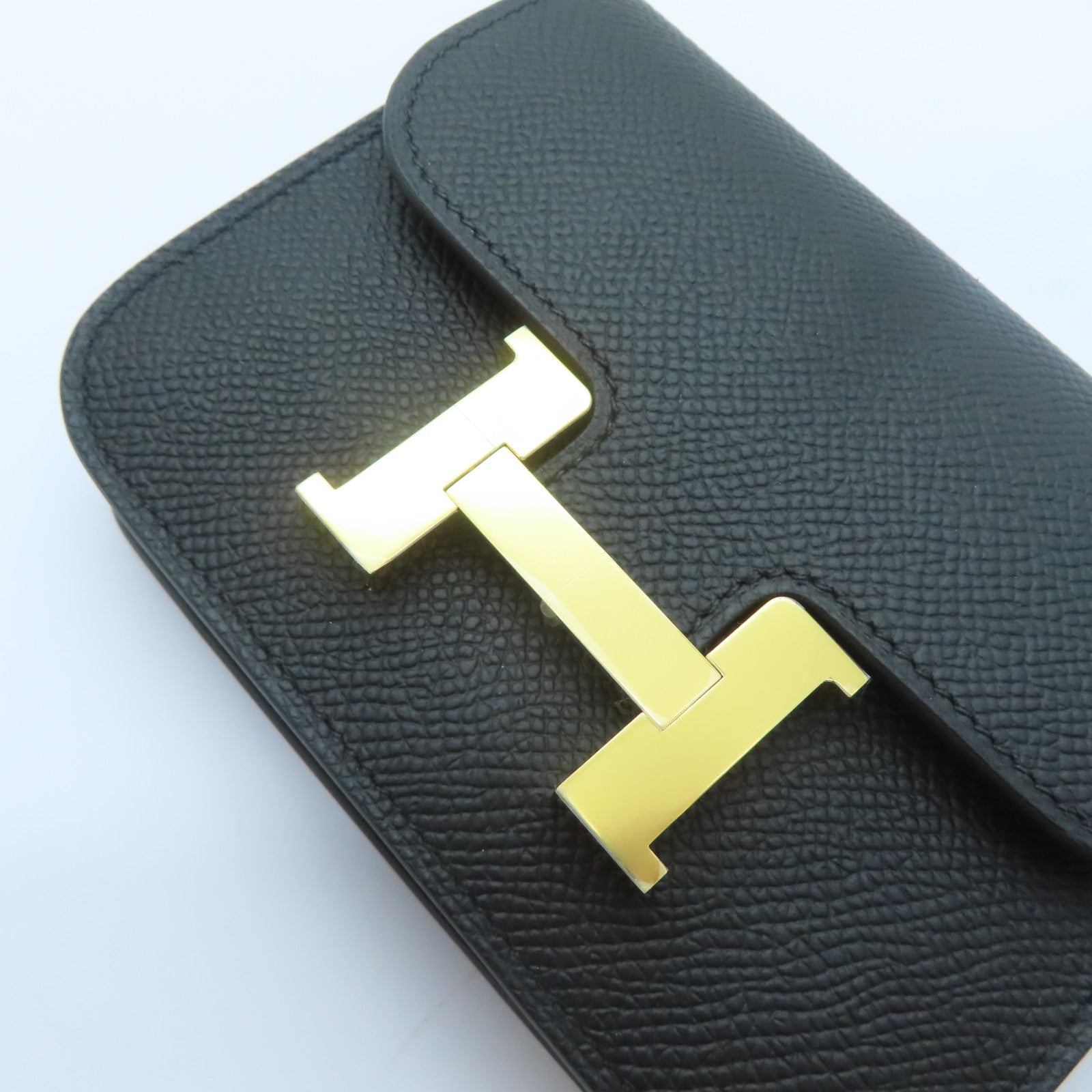 HERMES Epsom皮革Constance Slim金扣卡片套Noir黑色