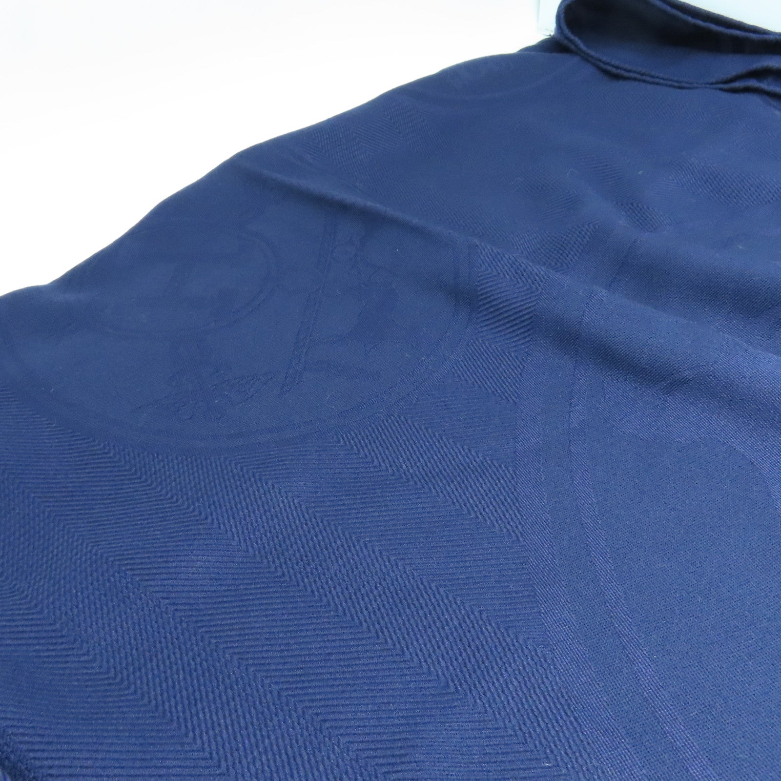 HERMES Wool/Silk 75x210 Libris Stole Shawl Blue