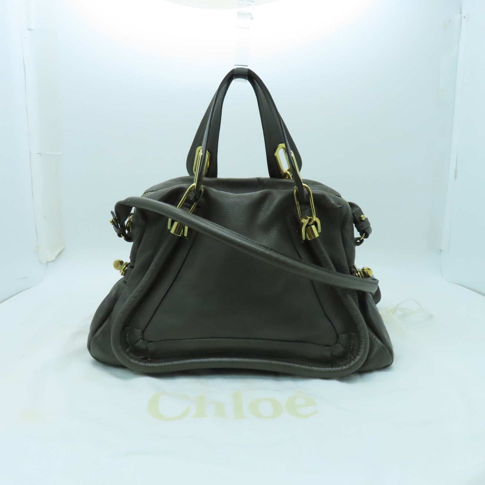 Chloe 【激減優惠】牛皮皮革Paraty Medium 2 Way金扣手挽肩背兩用袋灰色