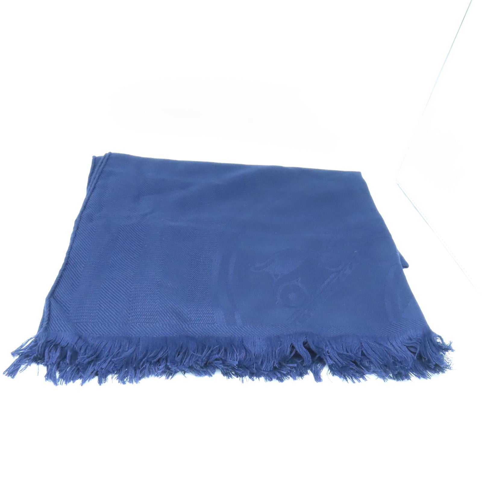 HERMES Wool/Silk 75x210 Libris Stole Shawl Blue