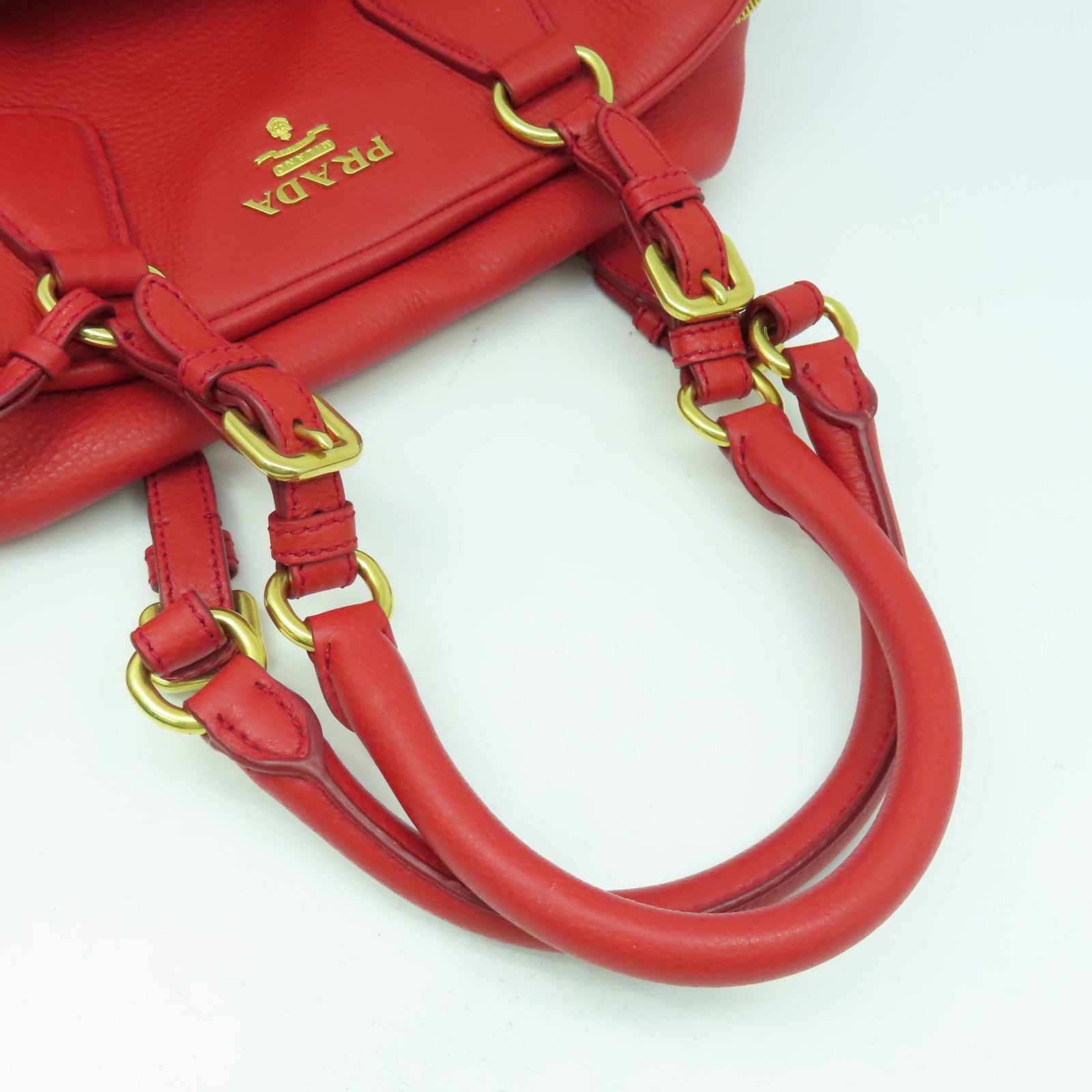 PRADA 羊皮皮革Hand Bag金扣手挽袋紅色