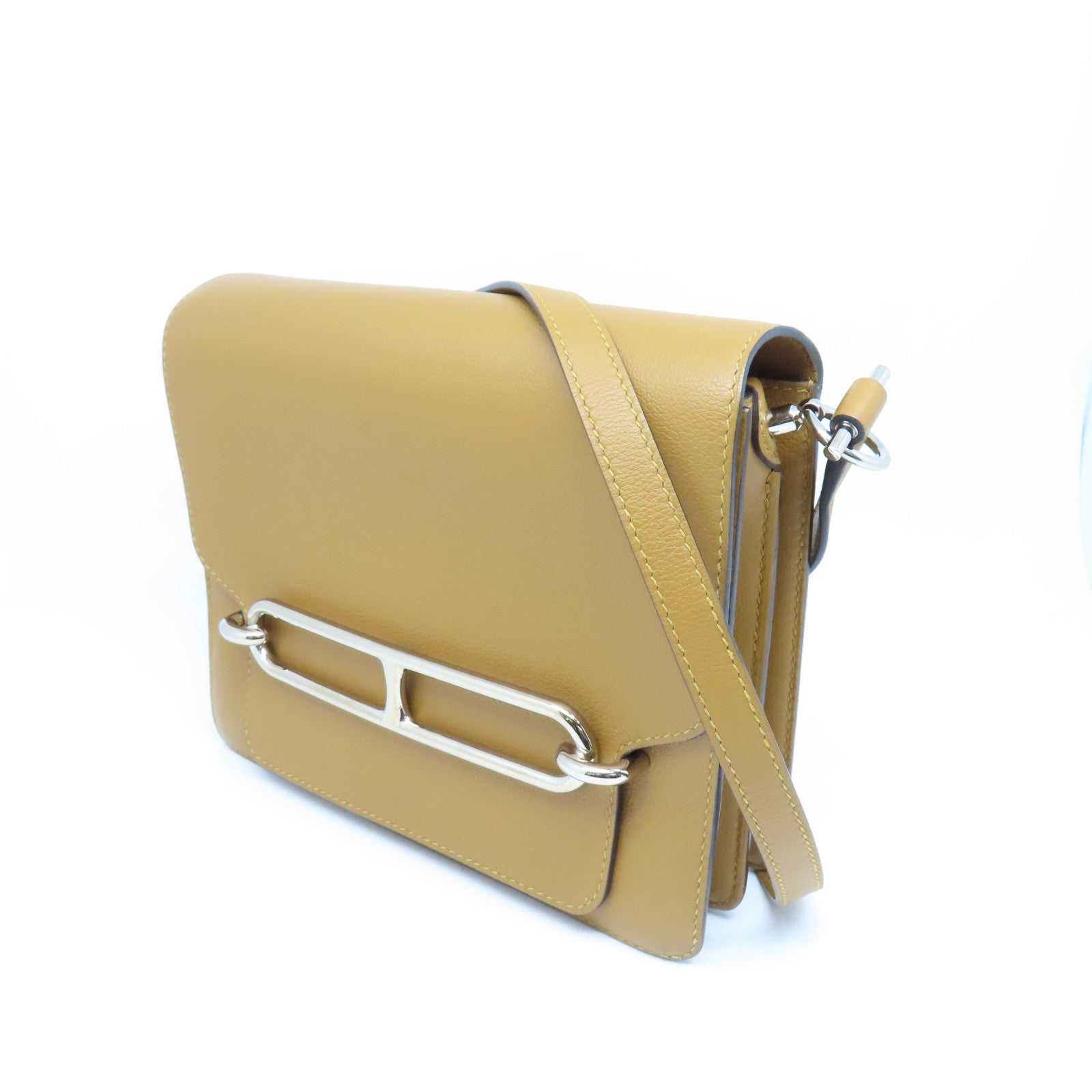 HERMES Evercolour Leather Roulis 23 Shoulder Bag Caramel Brown Silver Buckle