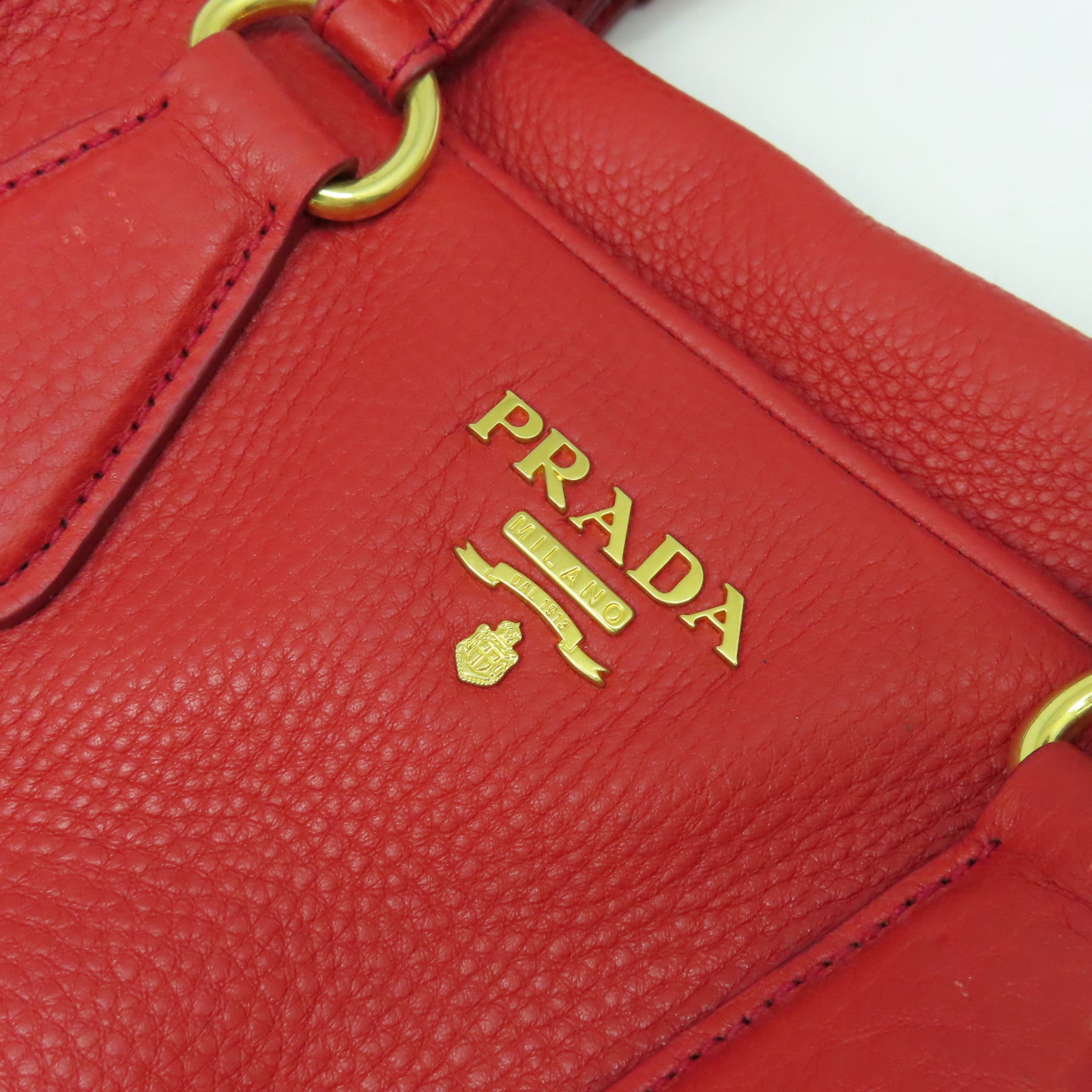 PRADA 羊皮皮革Hand Bag金扣手挽袋紅色