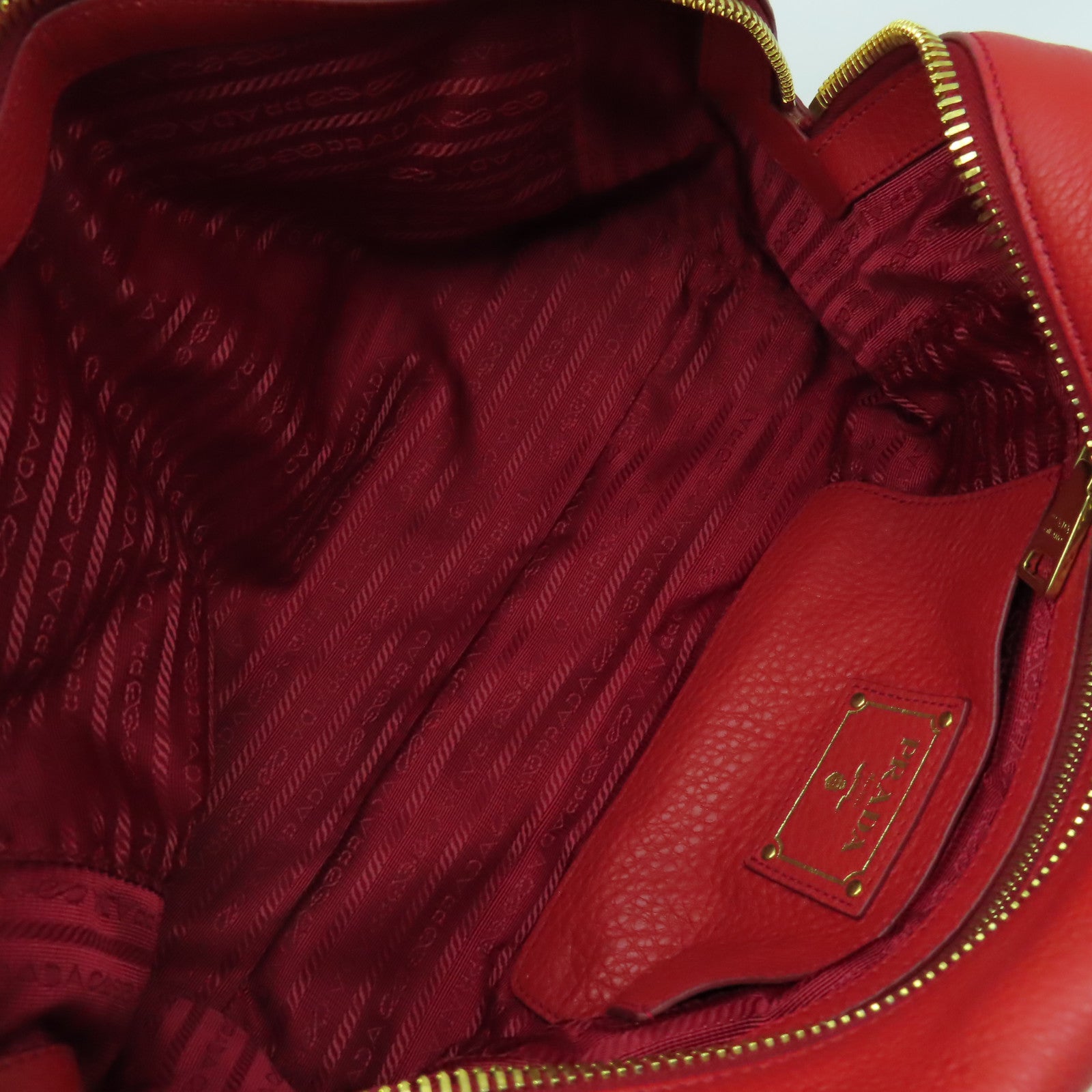PRADA 羊皮皮革Hand Bag金扣手挽袋紅色