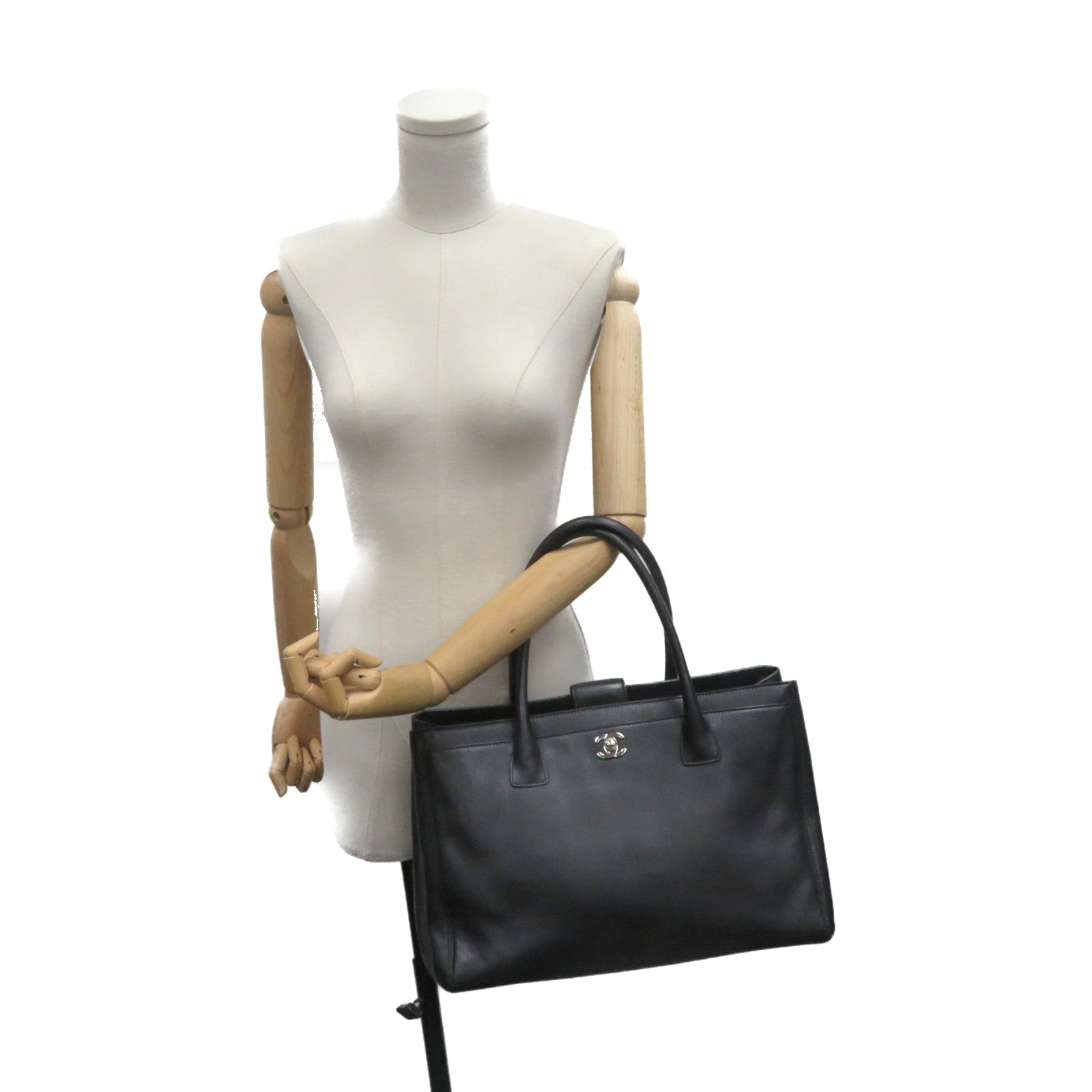 CHANEL 【激減優惠】牛皮皮革2Way Tote Bag銀扣手挽肩背兩用袋黑色