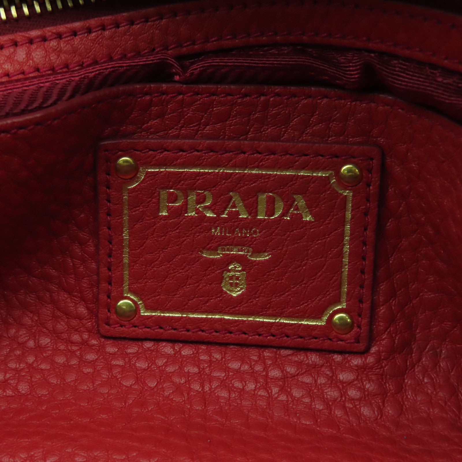 PRADA 羊皮皮革Hand Bag金扣手挽袋紅色