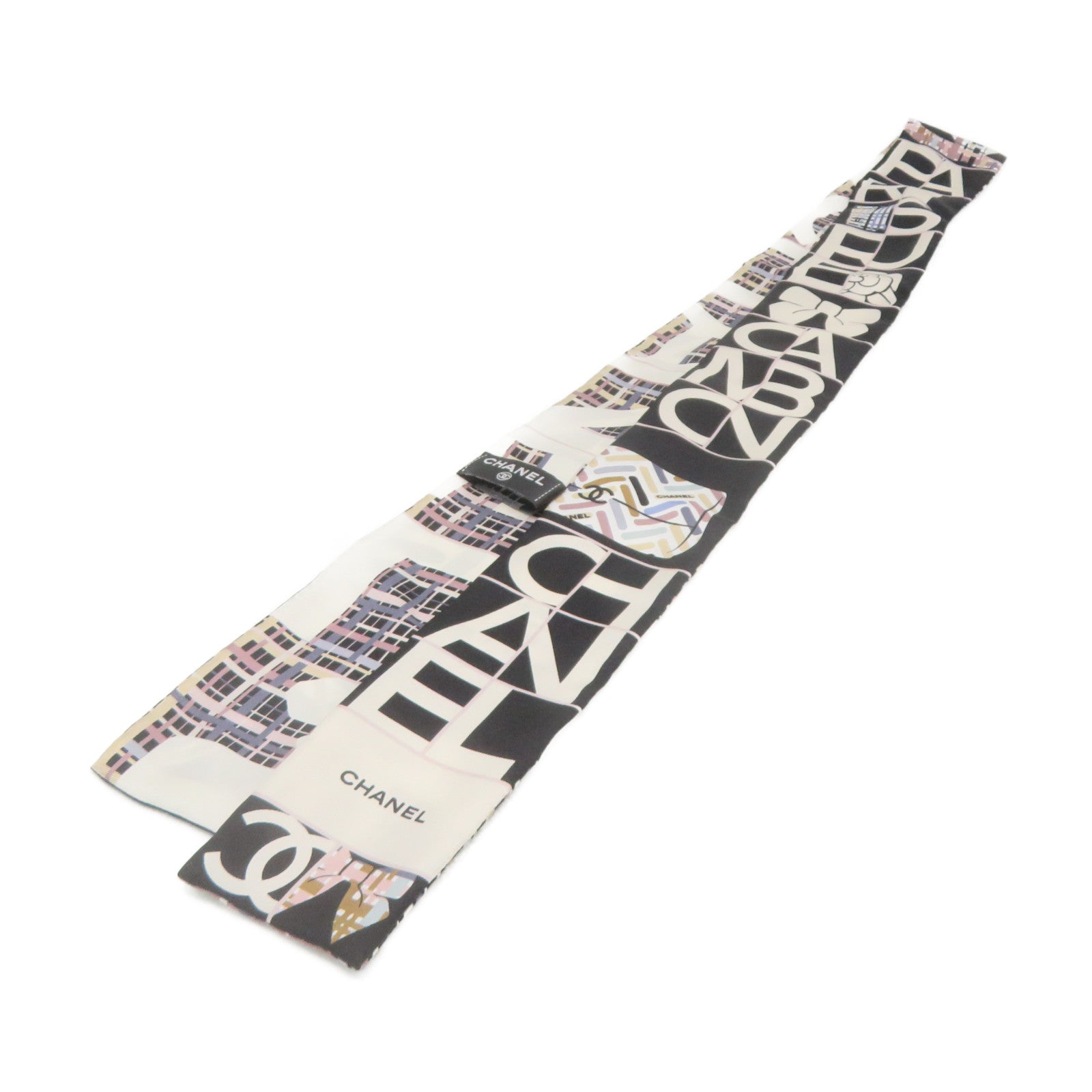 CHANEL Silk Scarf Black/White/Color