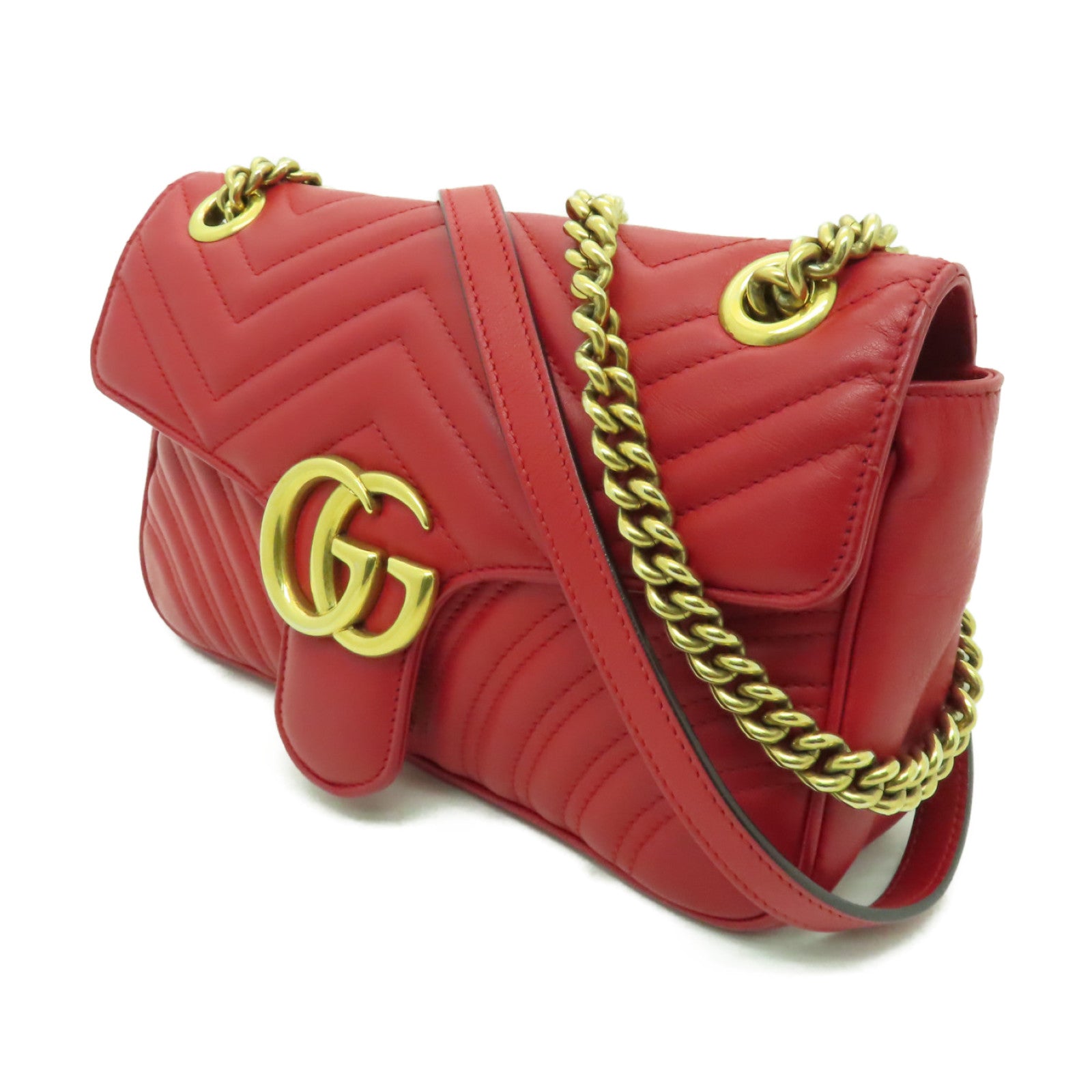 GUCCI 牛皮皮革GG Marmont金扣肩背袋紅色