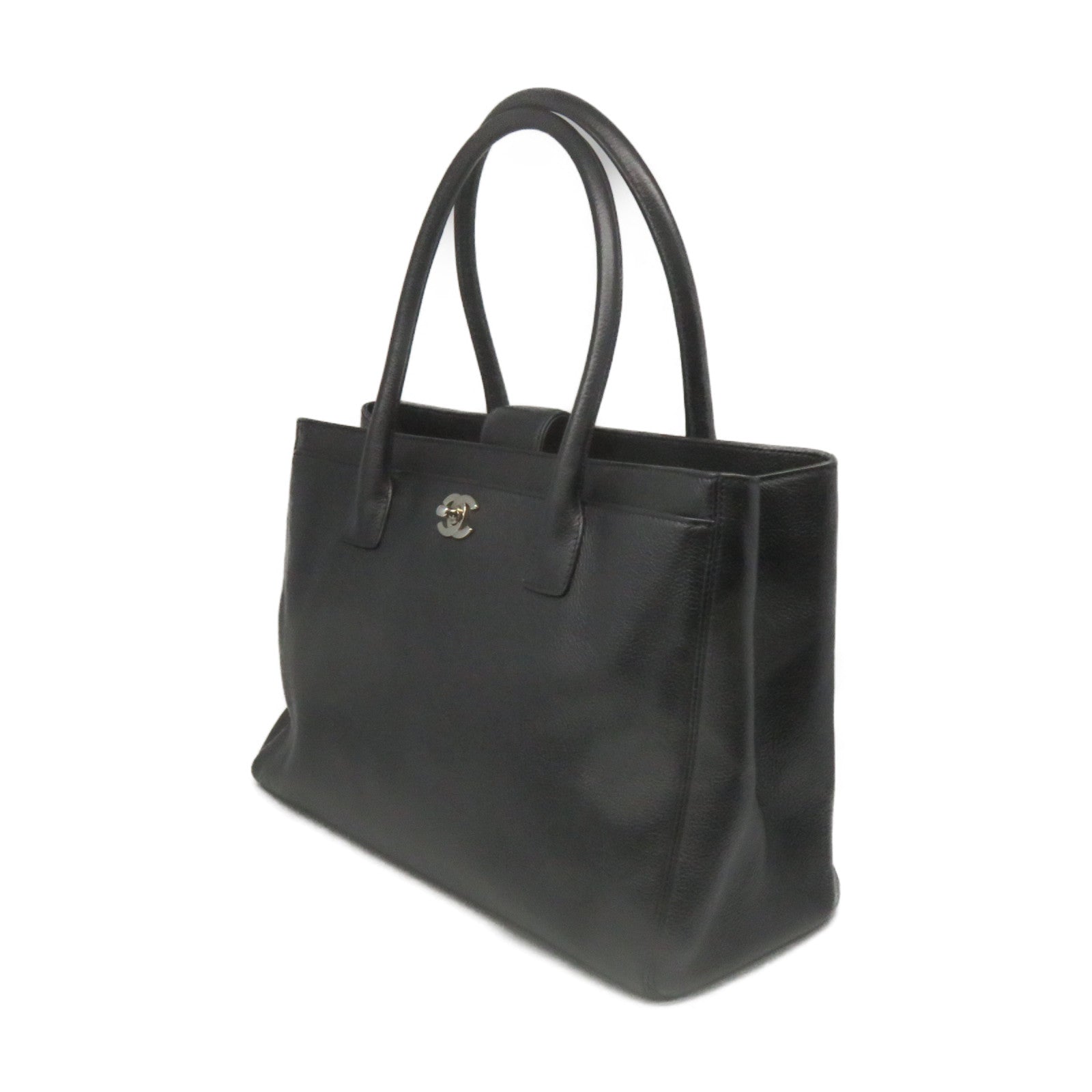 CHANEL 【激減優惠】牛皮皮革2Way Tote Bag銀扣手挽肩背兩用袋黑色