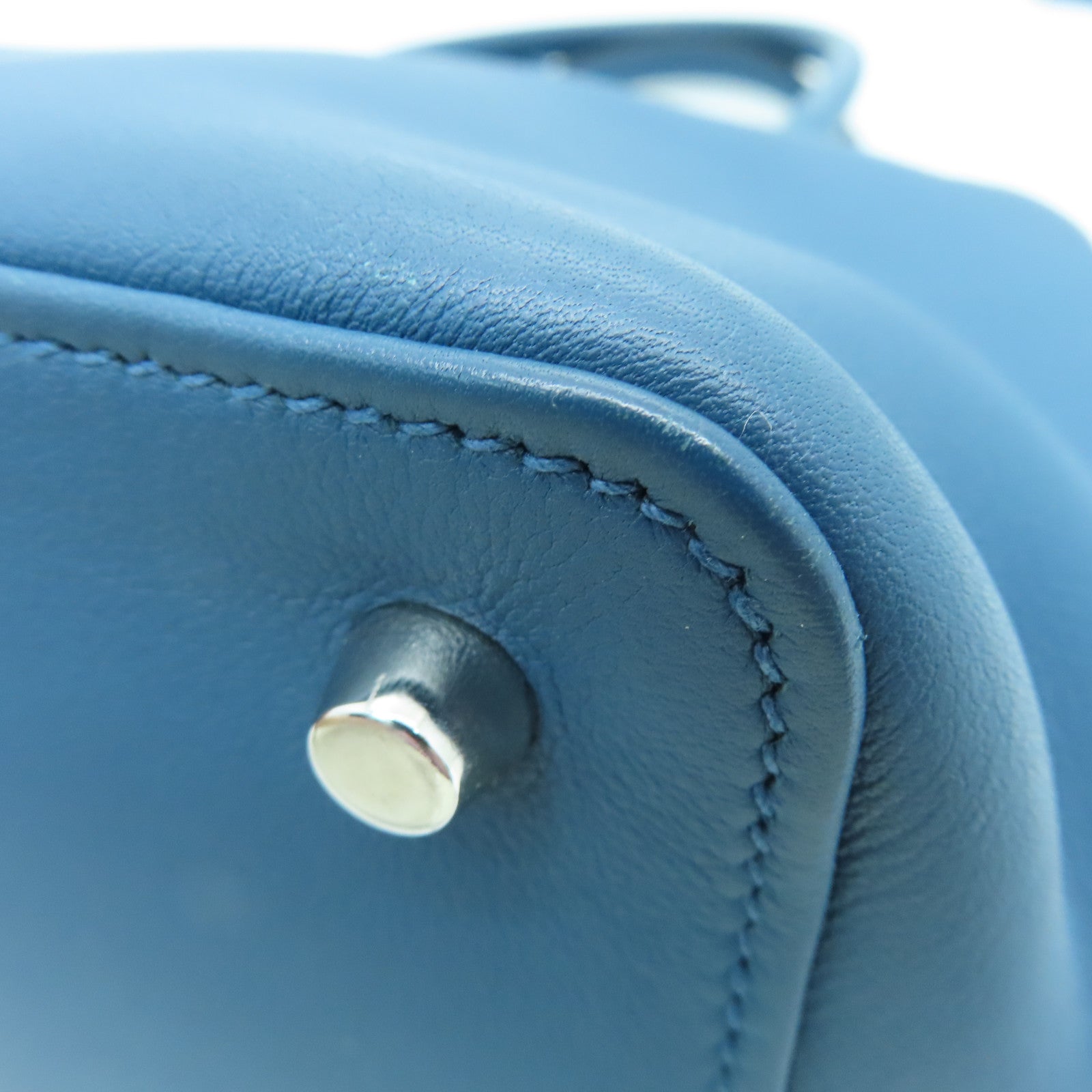 HERMES Swift皮革Tool Box 20银扣手挽肩背两用袋Blue Izmir/蓝色