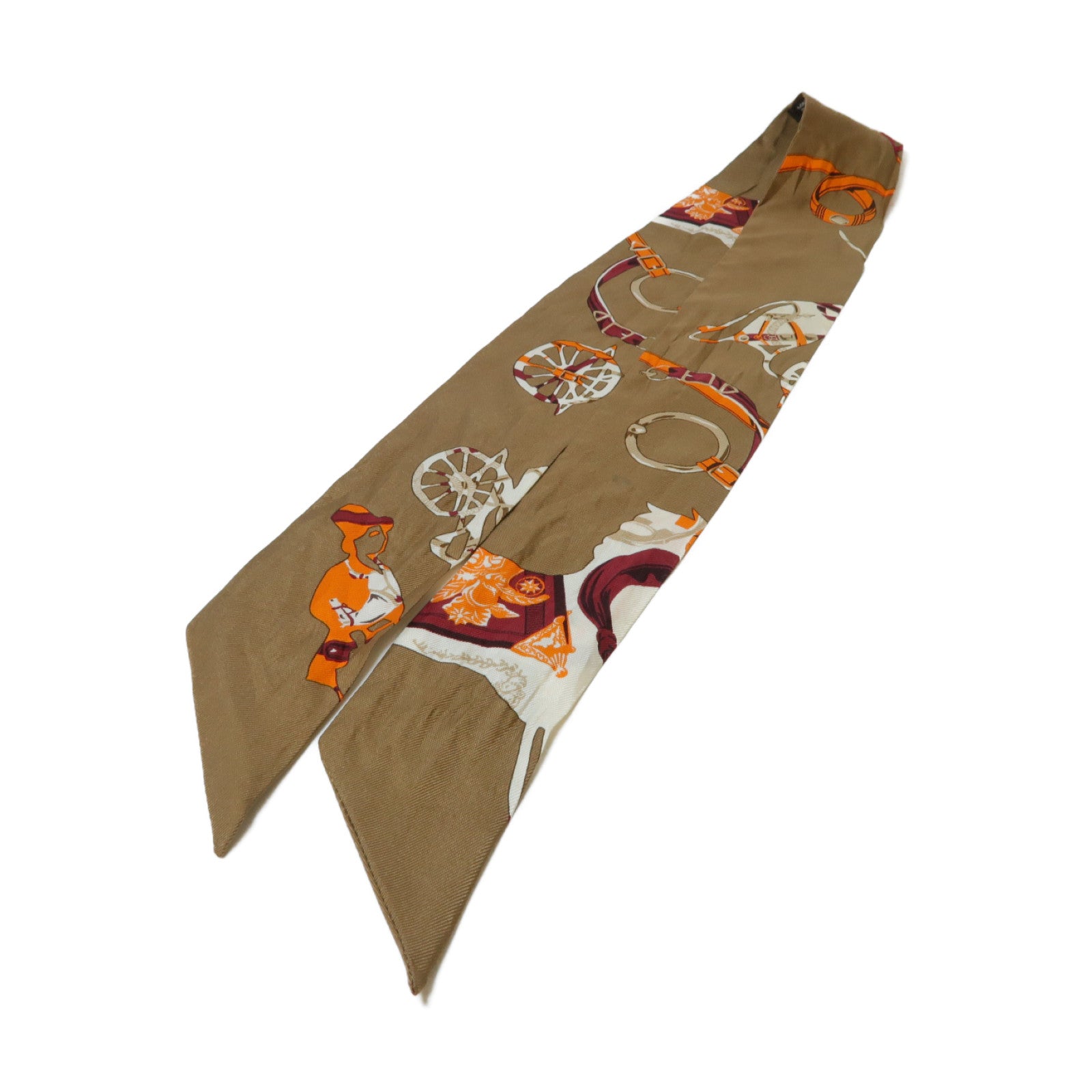 HERMES 絲質Twilly絲巾啡色