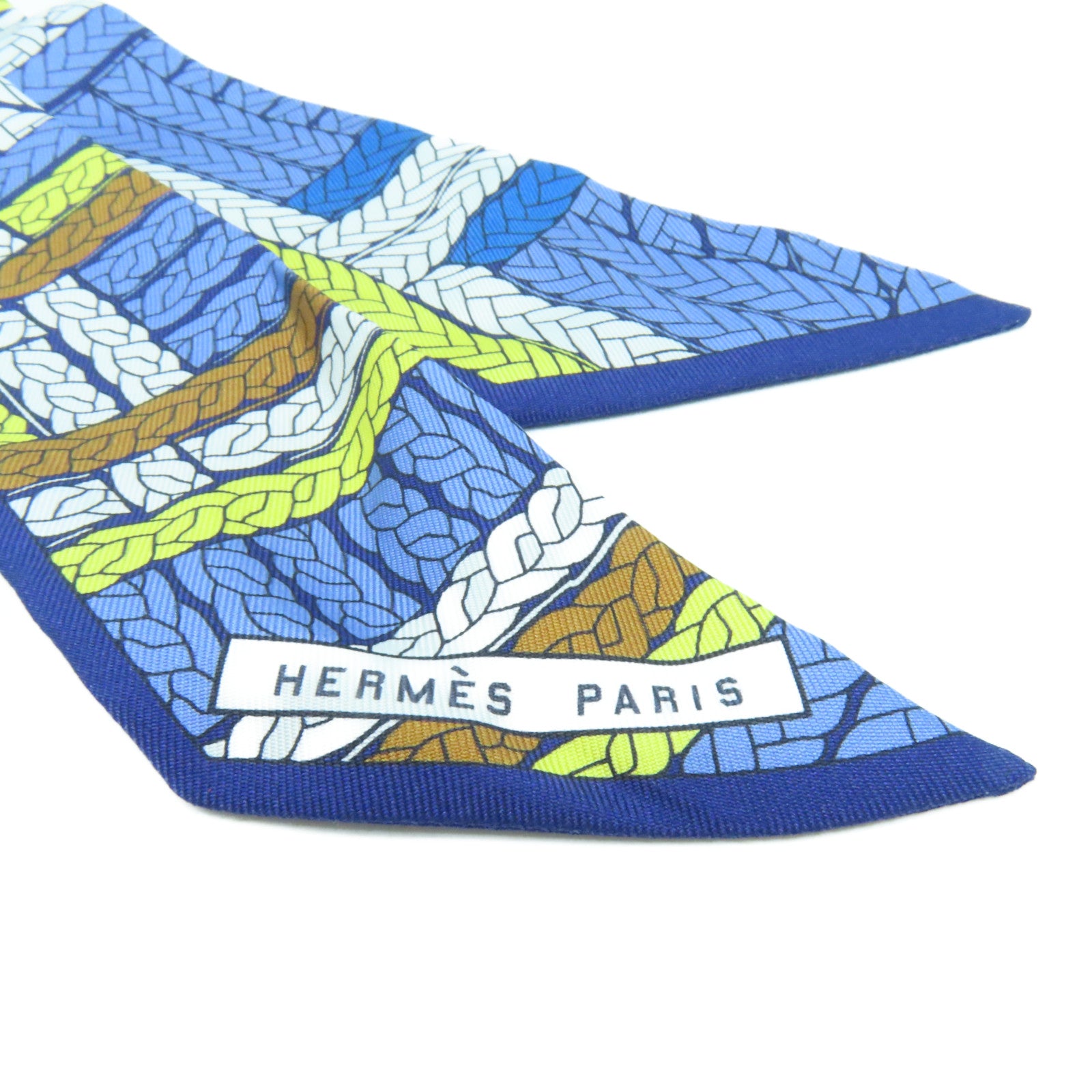 HERMES 丝质Twilly丝巾蓝色黄色