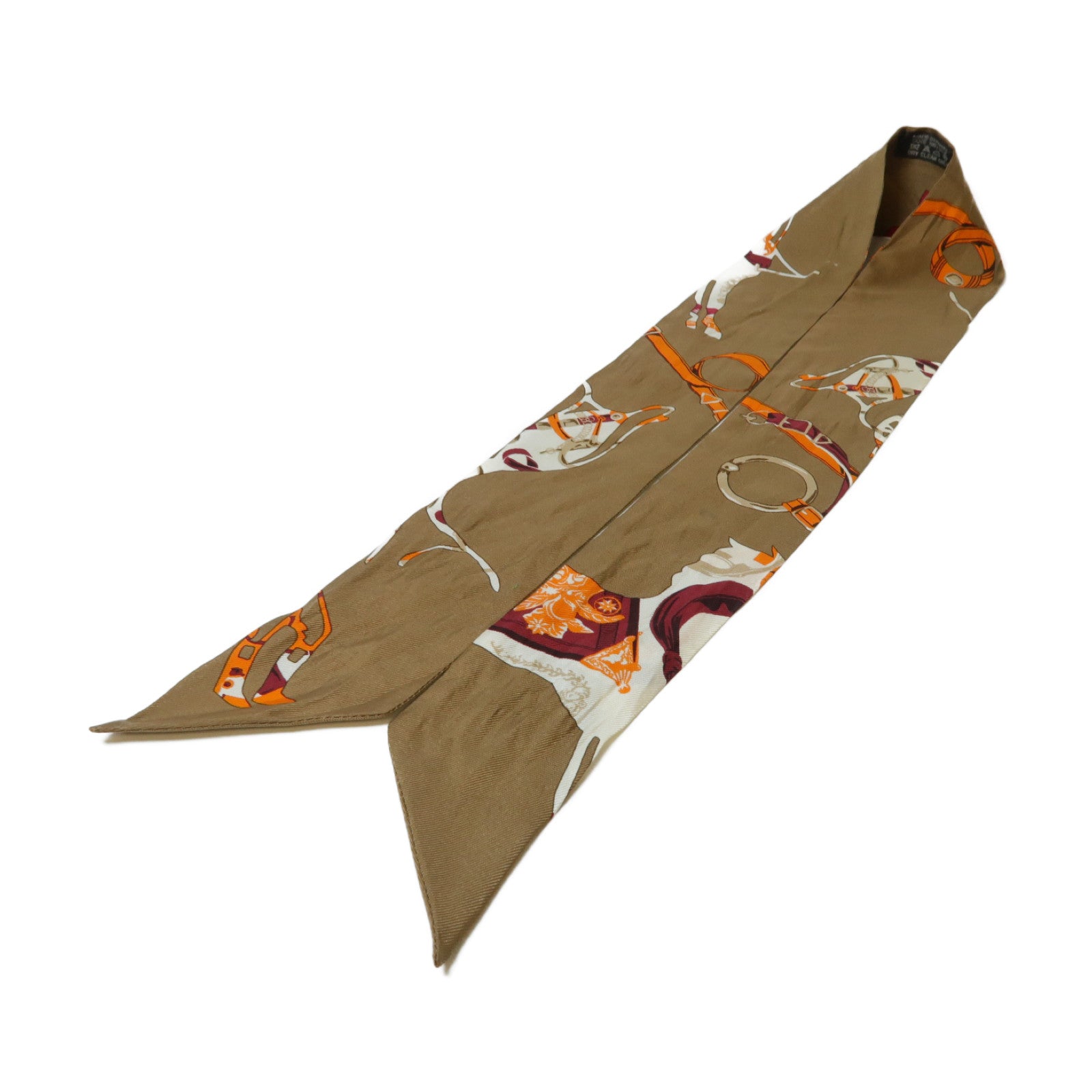 HERMES 絲質Twilly絲巾啡色