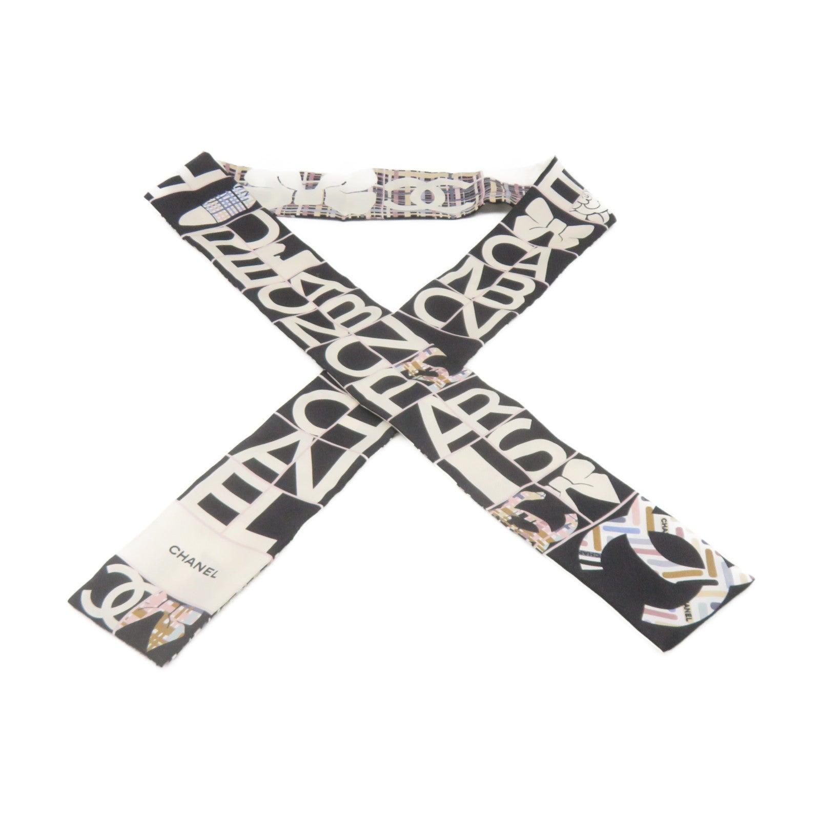 CHANEL Silk Scarf Black/White/Color