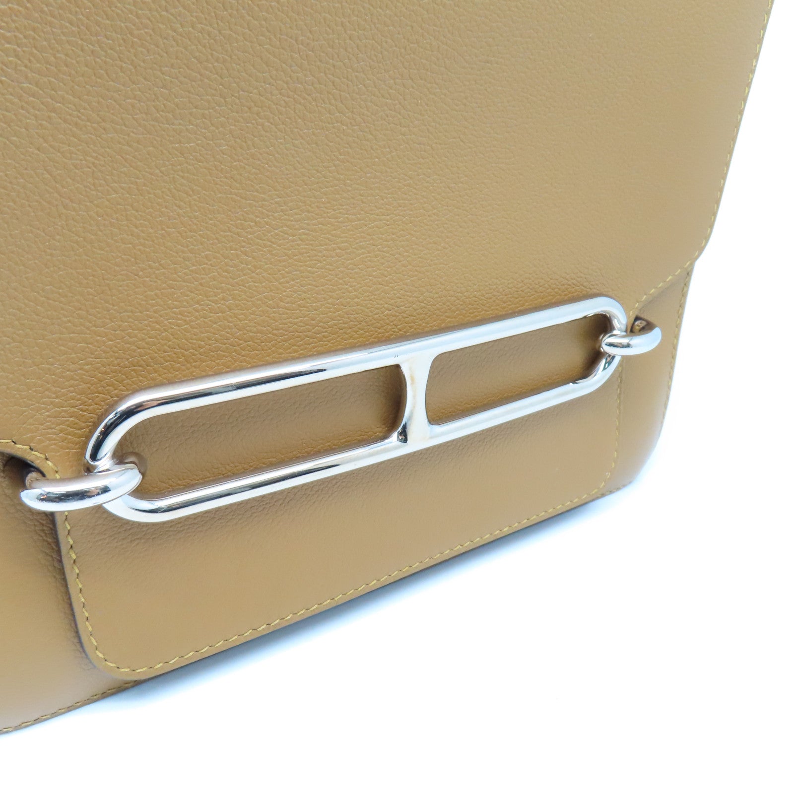 HERMES Evercolour Leather Roulis 23 Shoulder Bag Caramel Brown Silver Buckle