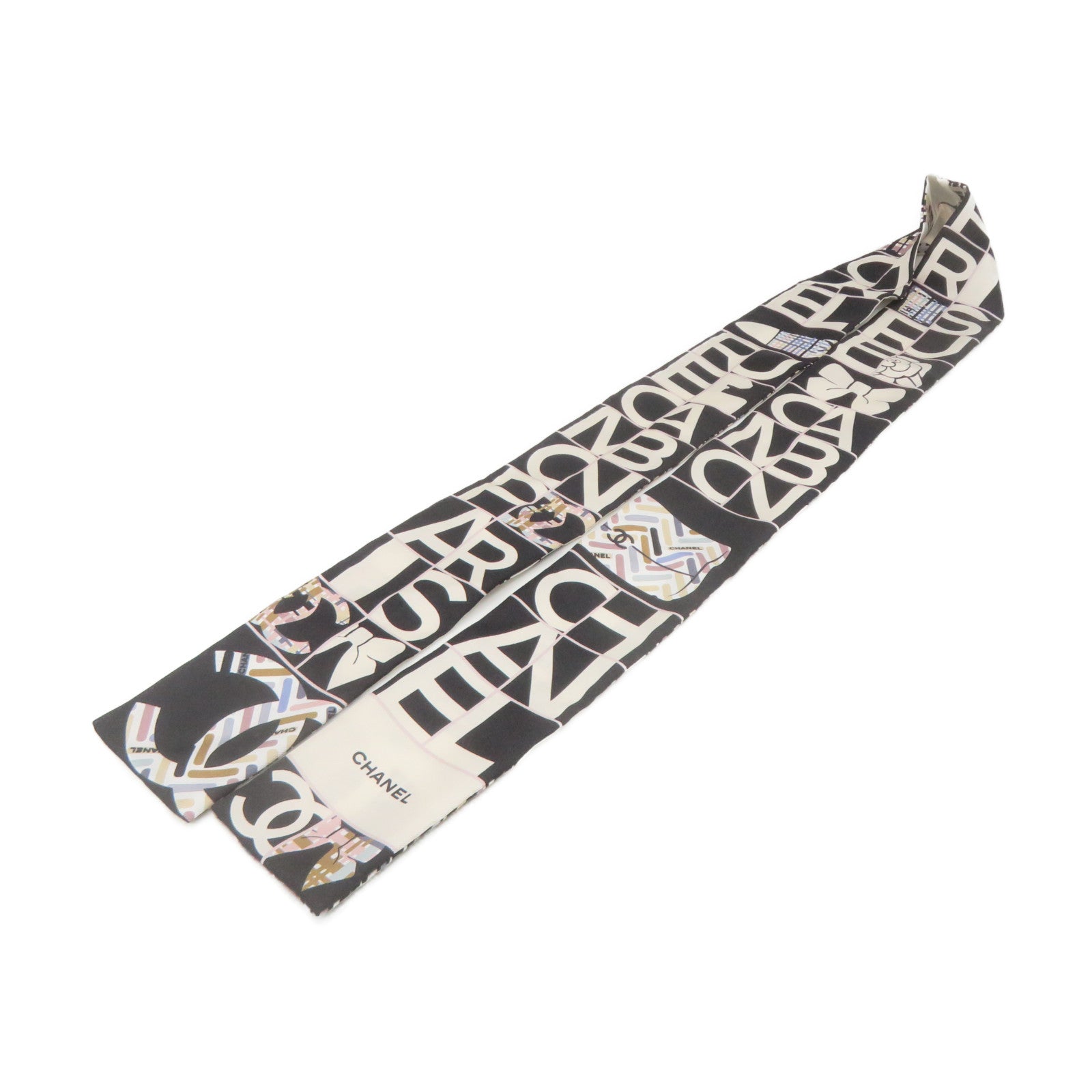 CHANEL Silk Scarf Black/White/Color