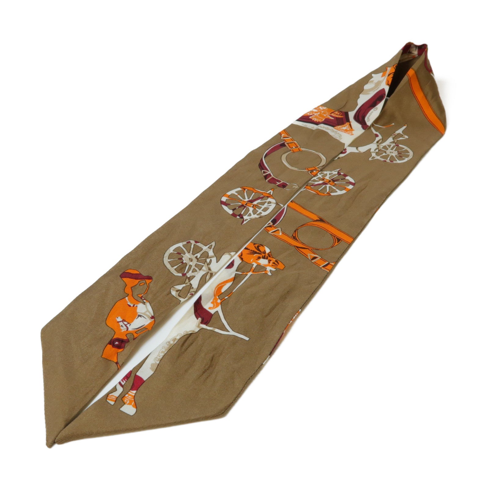 HERMES 絲質Twilly絲巾啡色