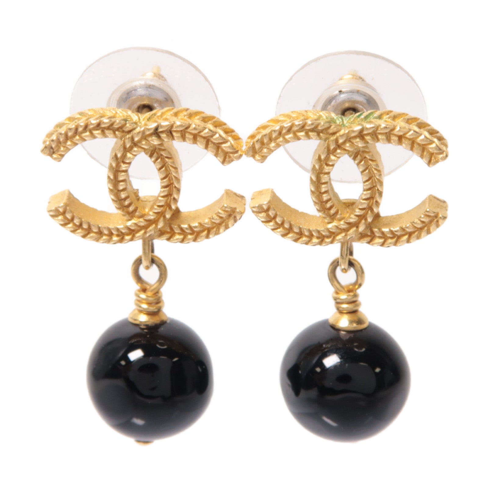 CHANEL PVC/金屬Earrings耳環黒色/金色