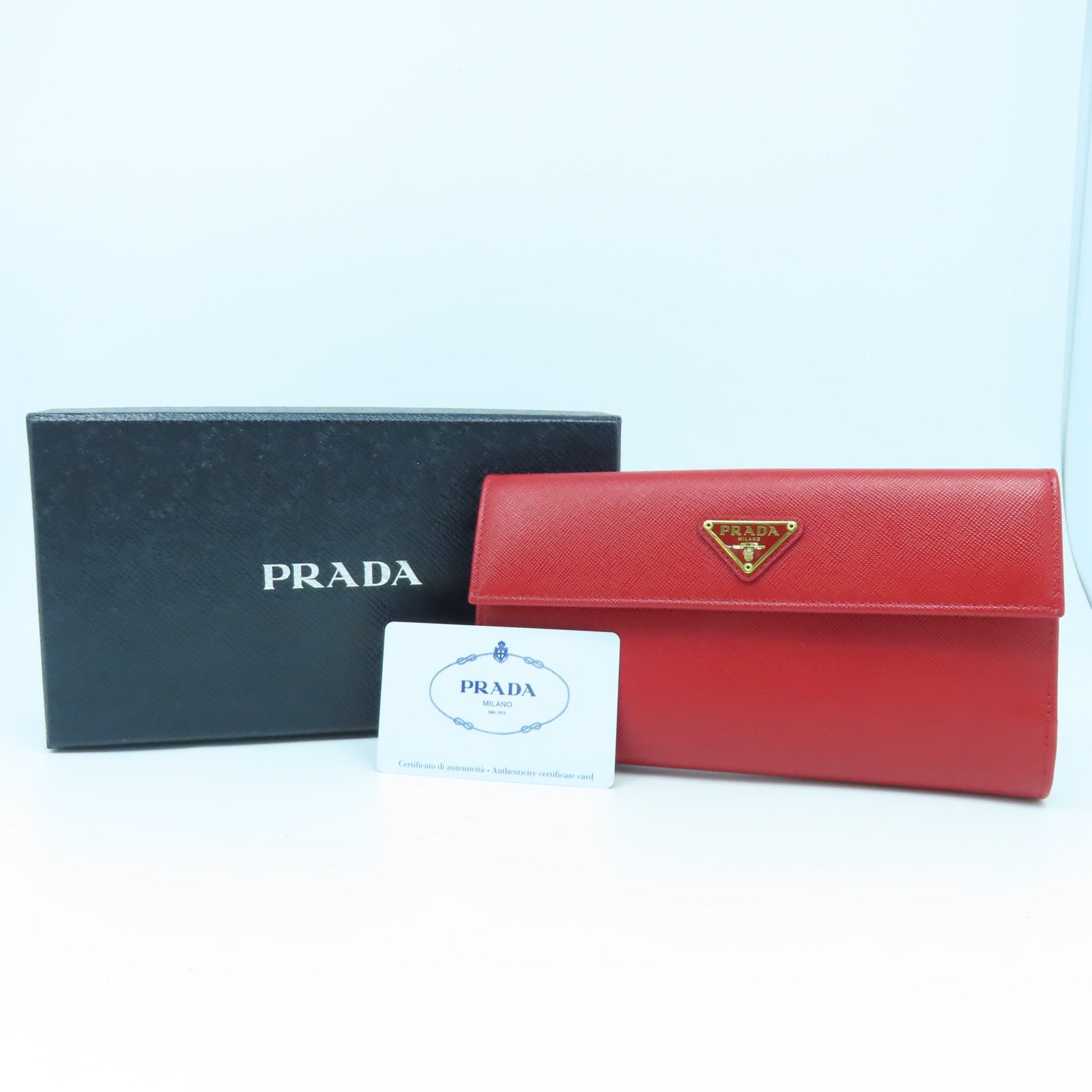 PRADA 牛皮皮革Long Wallet金扣長錢包紅色