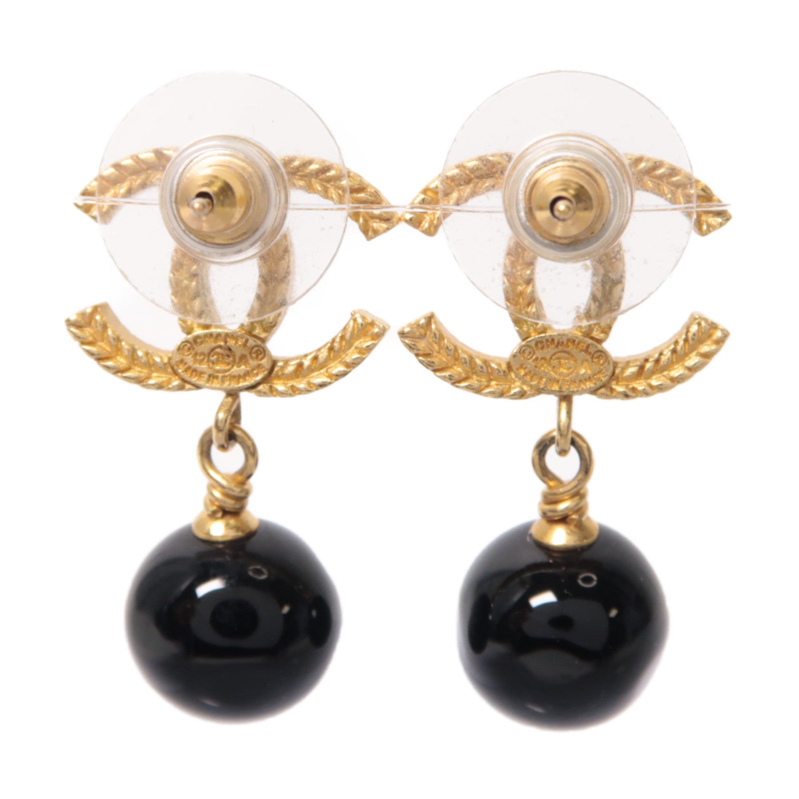 CHANEL PVC/金屬Earrings耳環黒色/金色