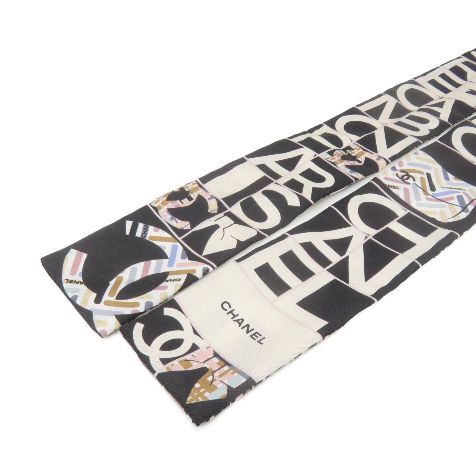 CHANEL Silk Scarf Black/White/Color