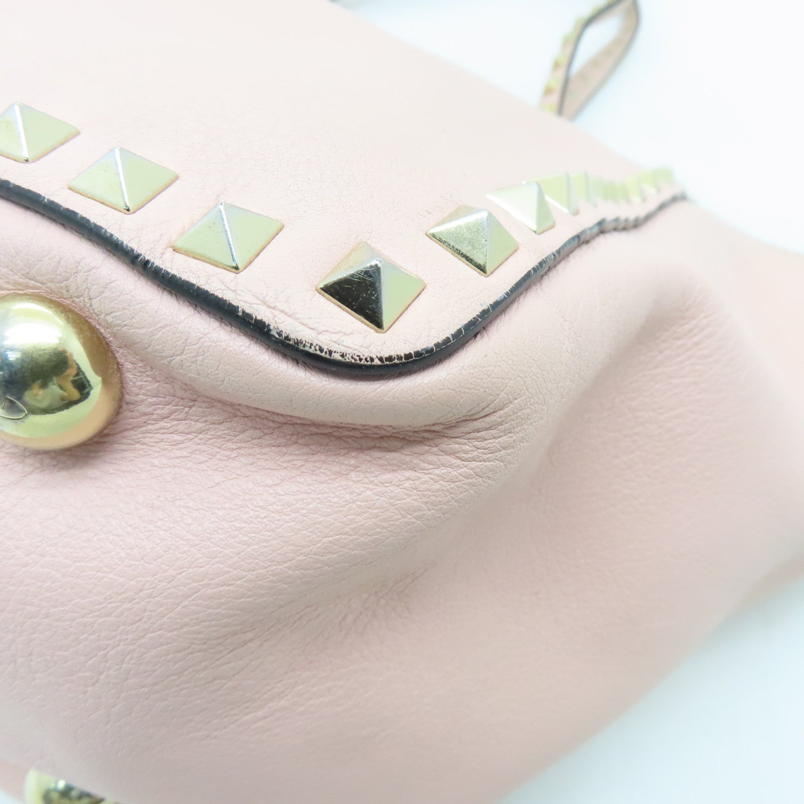 Valentino Leather Rockstud Gold Buckle Shoulder Bag Pink