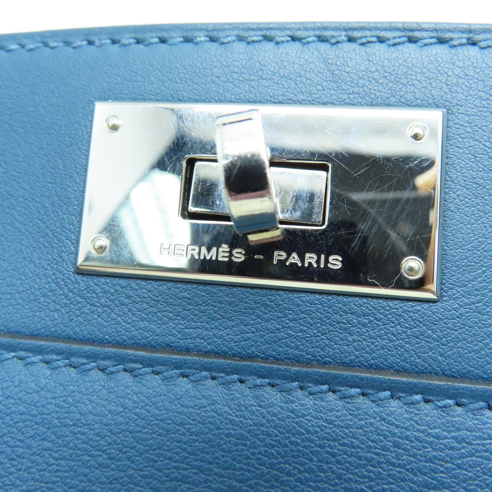 HERMES Swift皮革Tool Box 20银扣手挽肩背两用袋Blue Izmir/蓝色