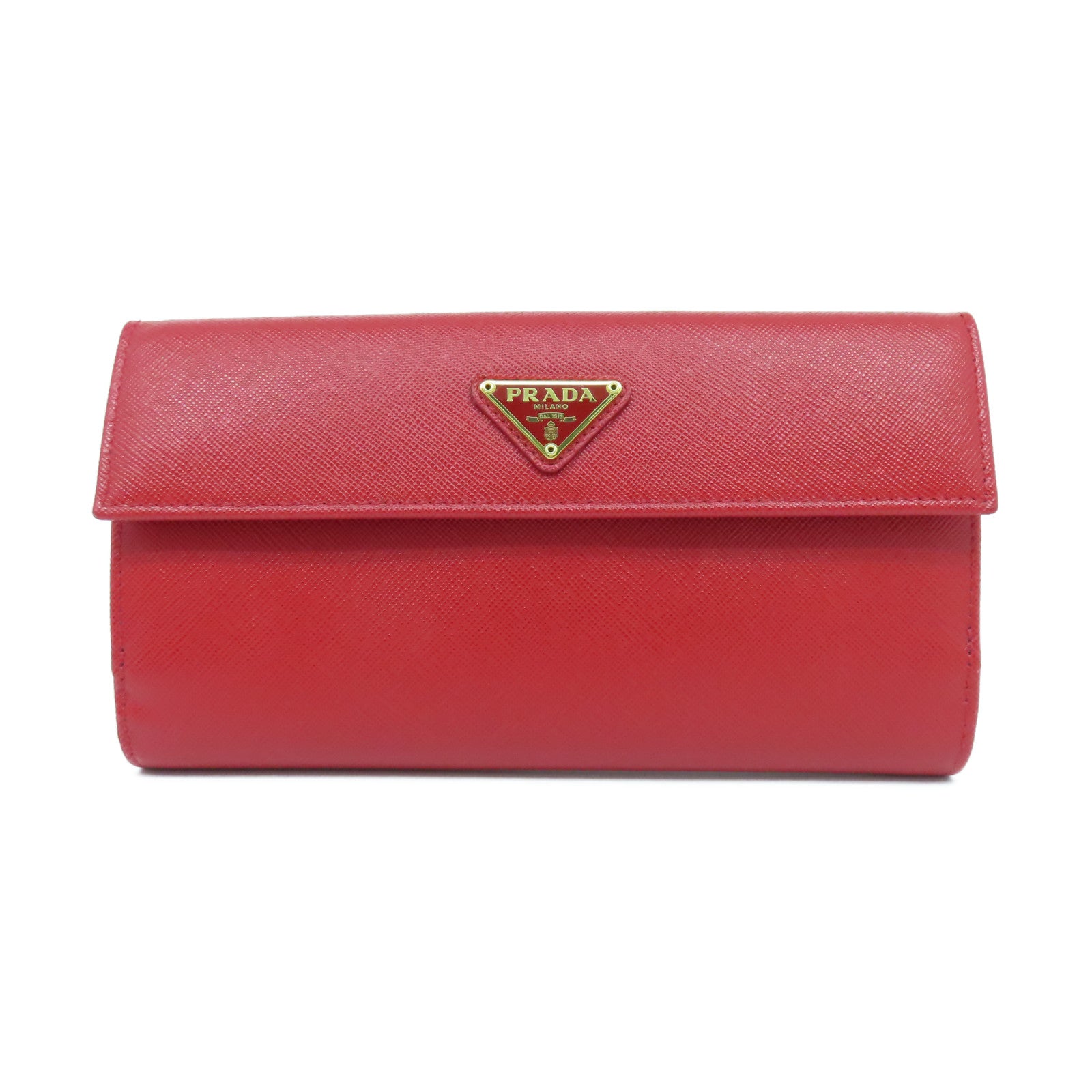 PRADA 牛皮皮革Long Wallet金扣長錢包紅色