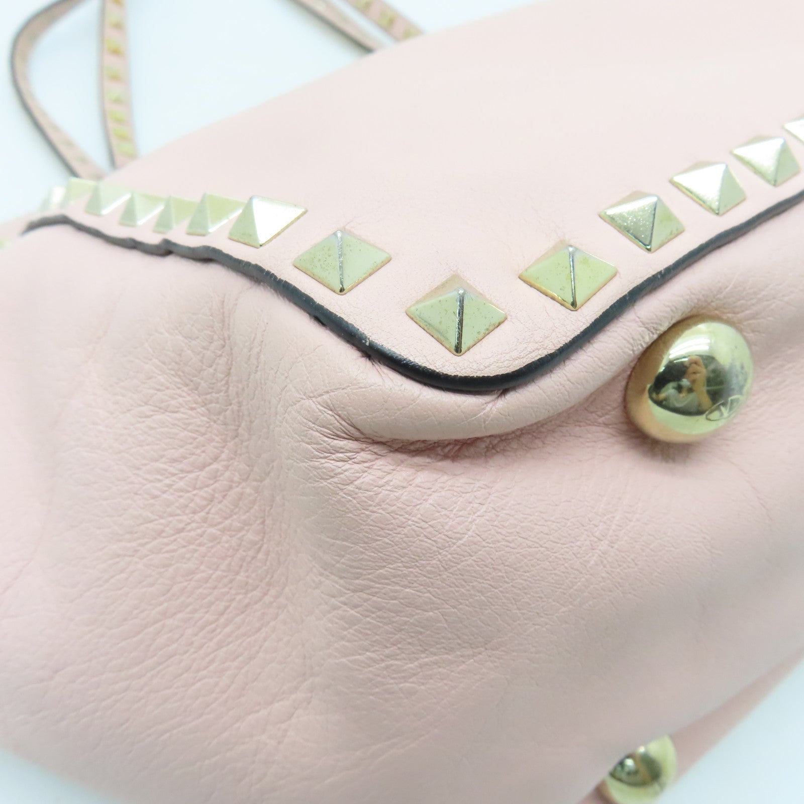 Valentino Leather Rockstud Gold Buckle Shoulder Bag Pink