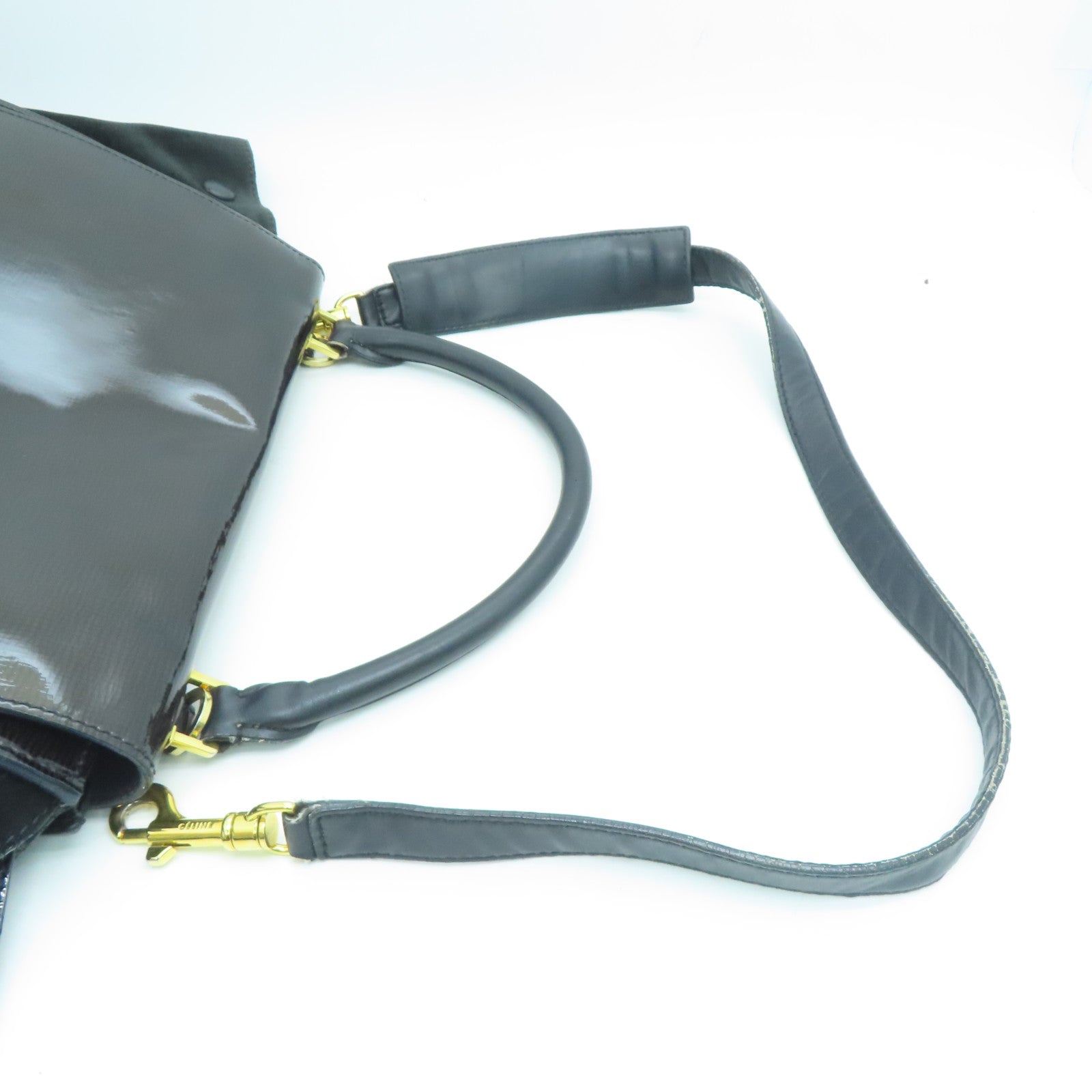 CELINE 漆皮皮革/麂皮皮革Trapze金扣手挽肩背两用袋黑色