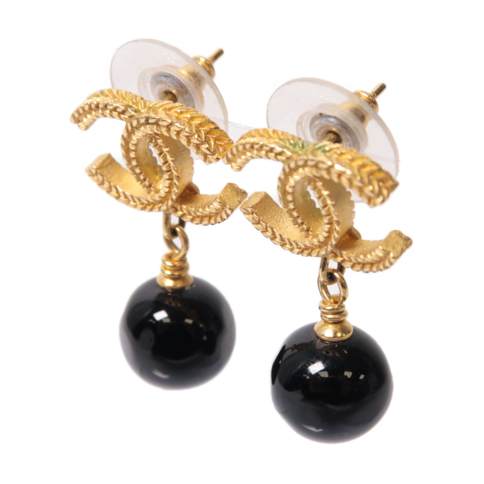 CHANEL PVC/金屬Earrings耳環黒色/金色