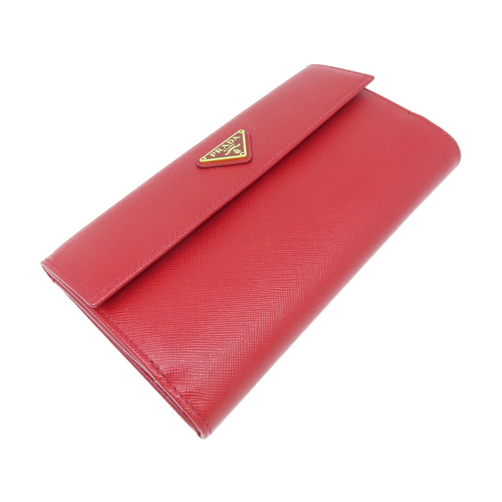 PRADA 牛皮皮革Long Wallet金扣長錢包紅色