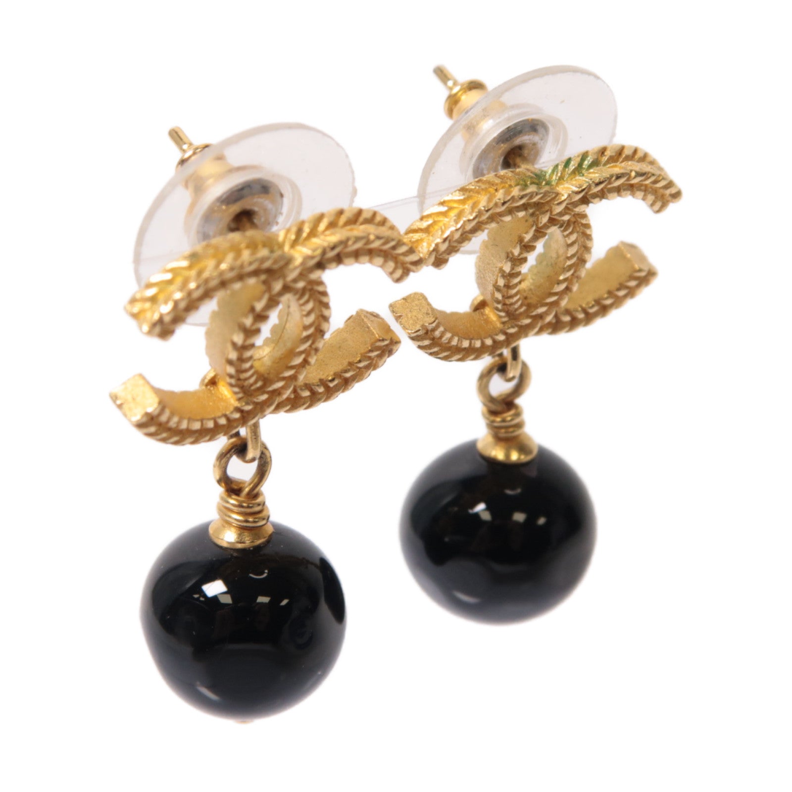 CHANEL PVC/金屬Earrings耳環黒色/金色
