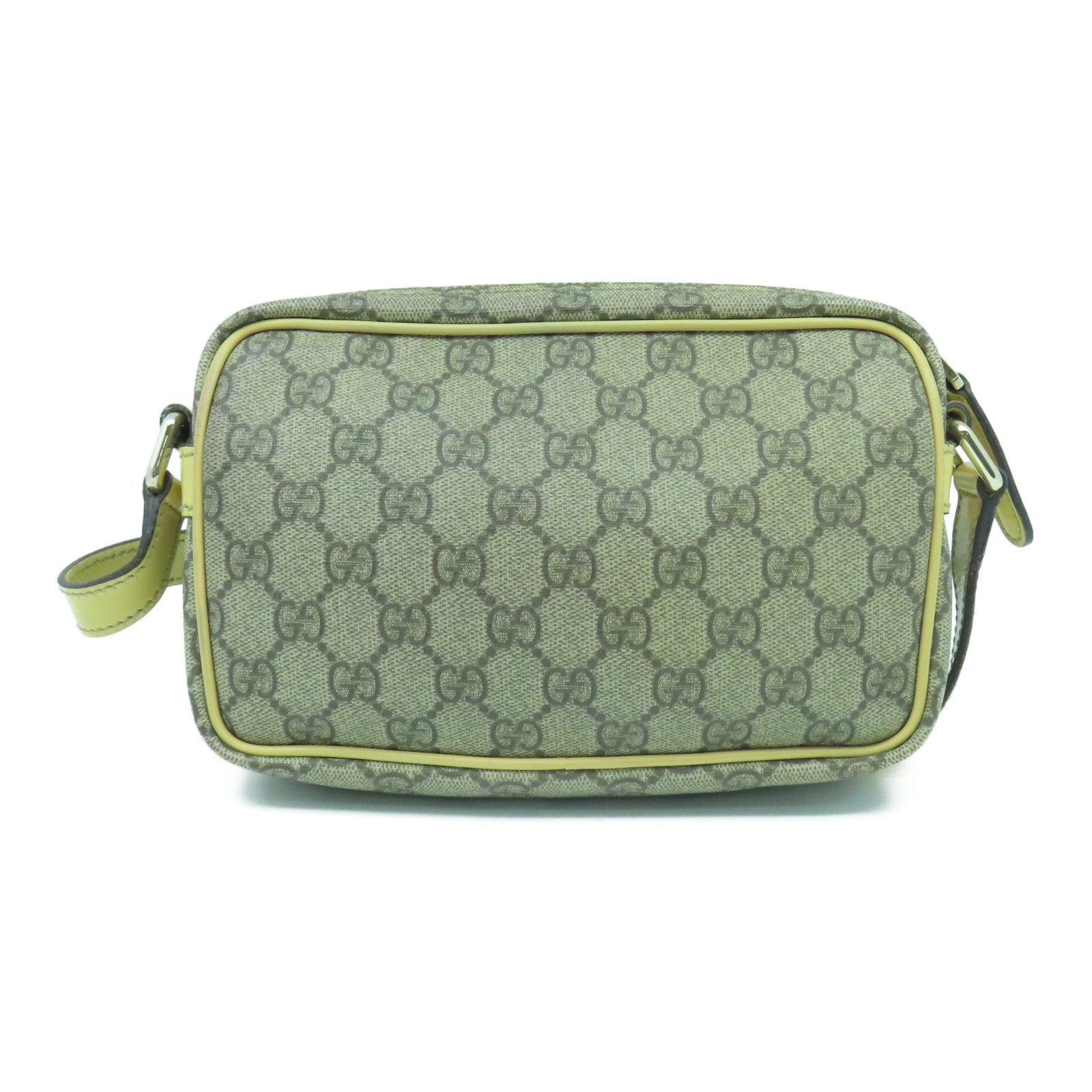 GUCCI 塗層帆布/皮革Shoulder Bag銀扣肩背袋米色/啡色