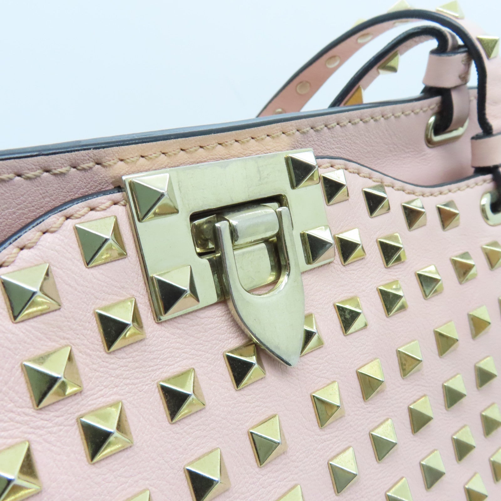 Valentino Leather Rockstud Gold Buckle Shoulder Bag Pink