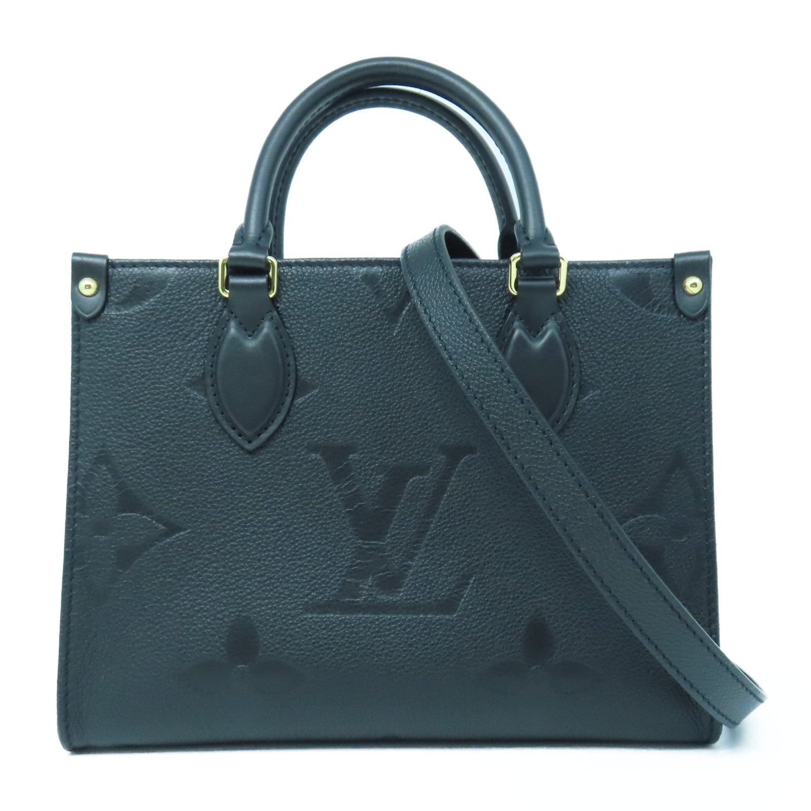 LOUIS VUITTON Monogram Empreinte On The Go PM gold buckle handle shoulder bag dual-use black