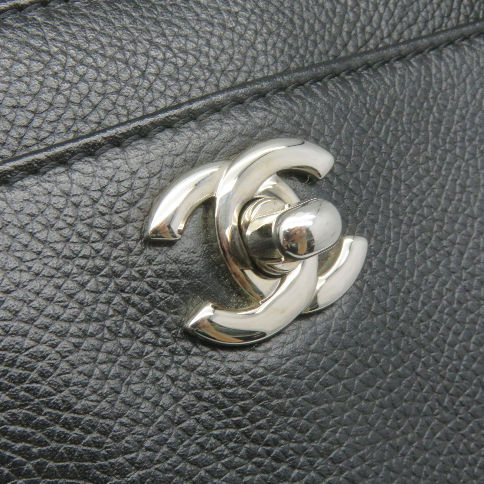 CHANEL 【激減優惠】牛皮皮革2Way Tote Bag銀扣手挽肩背兩用袋黑色