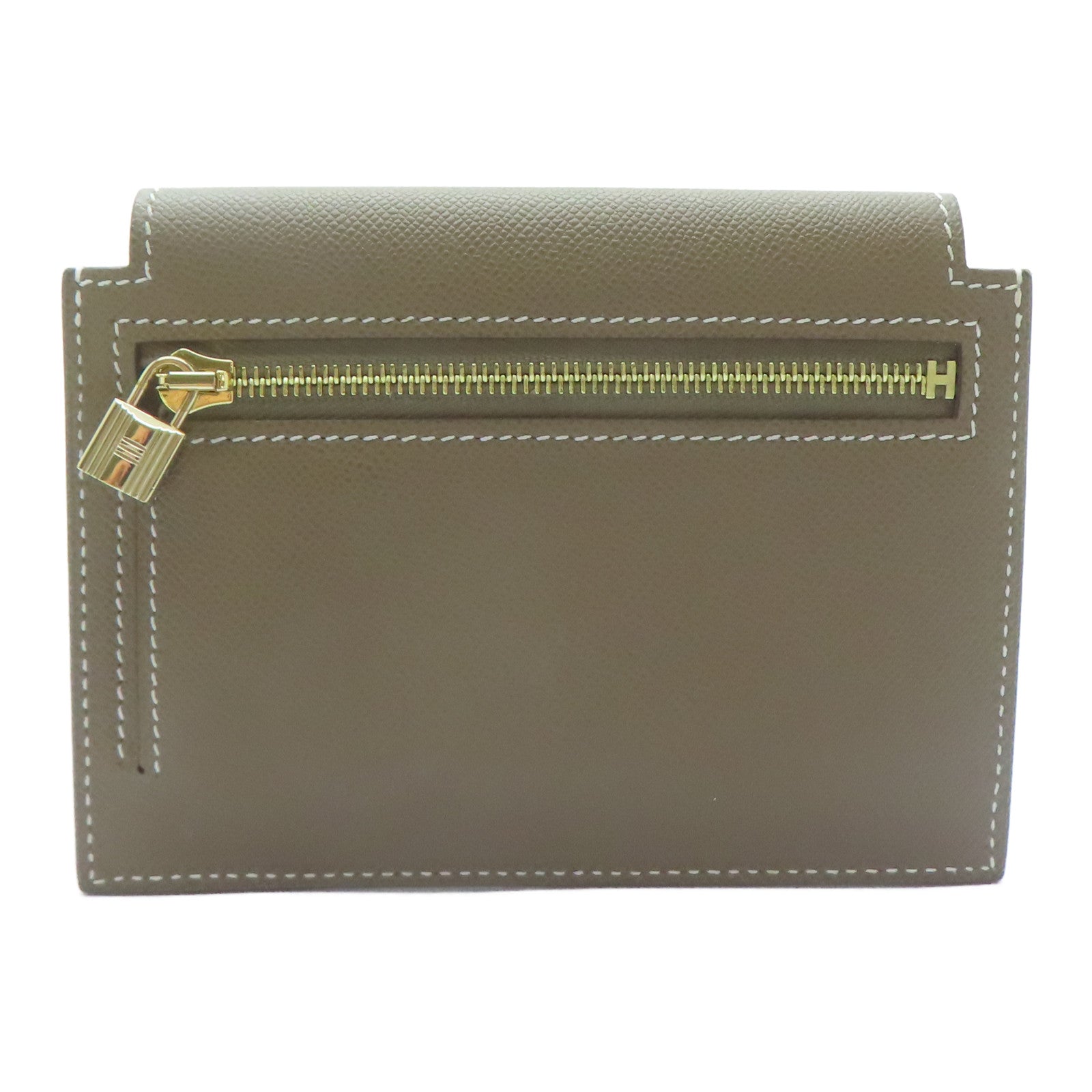 HERMES Epsom皮革Kelly Pocket金扣卡片套Etoupe大象灰色