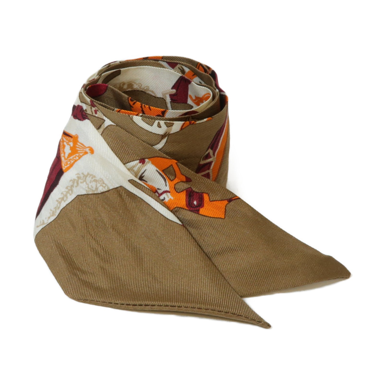 HERMES 絲質Twilly絲巾啡色