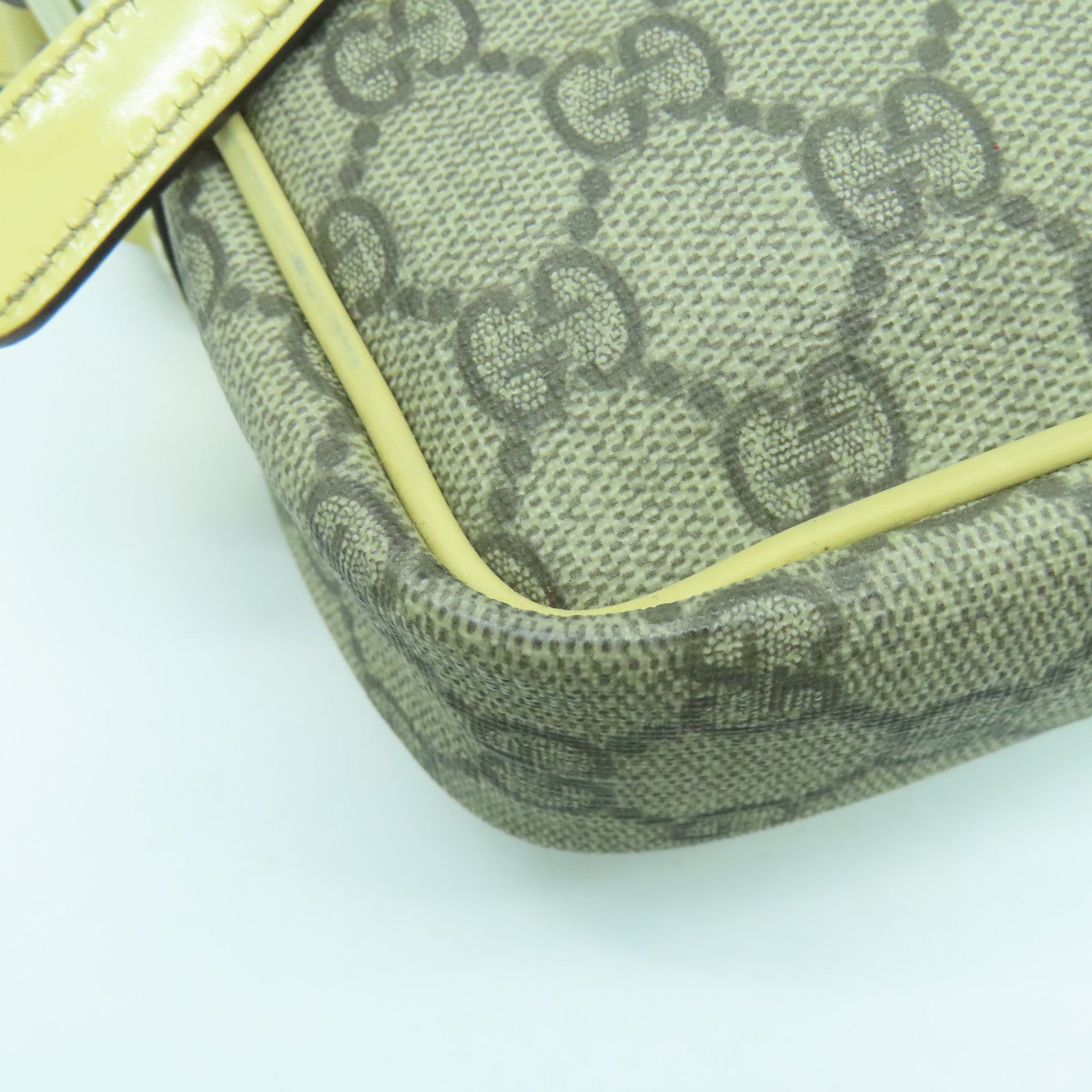 GUCCI 塗層帆布/皮革Shoulder Bag銀扣肩背袋米色/啡色