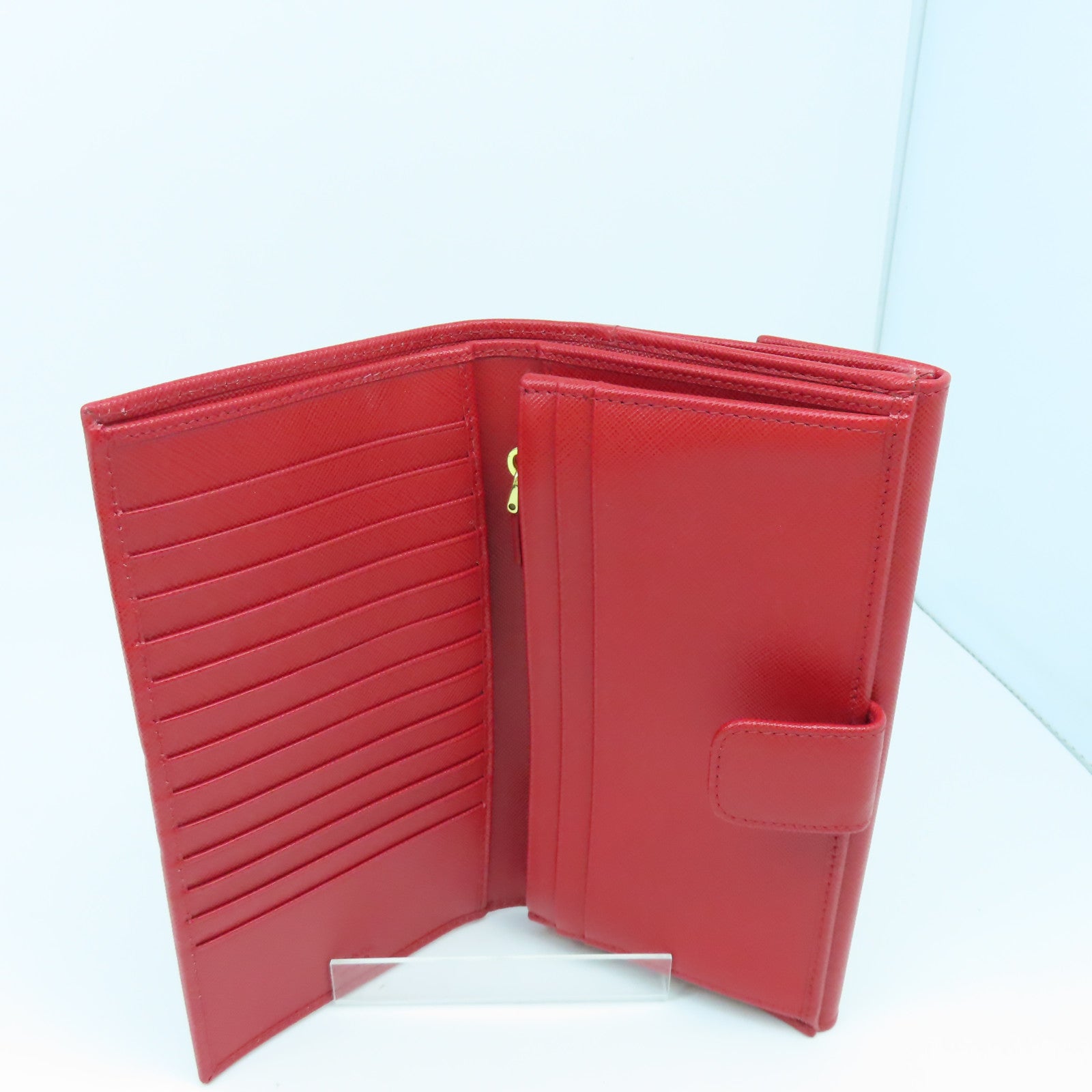 PRADA 牛皮皮革Long Wallet金扣長錢包紅色