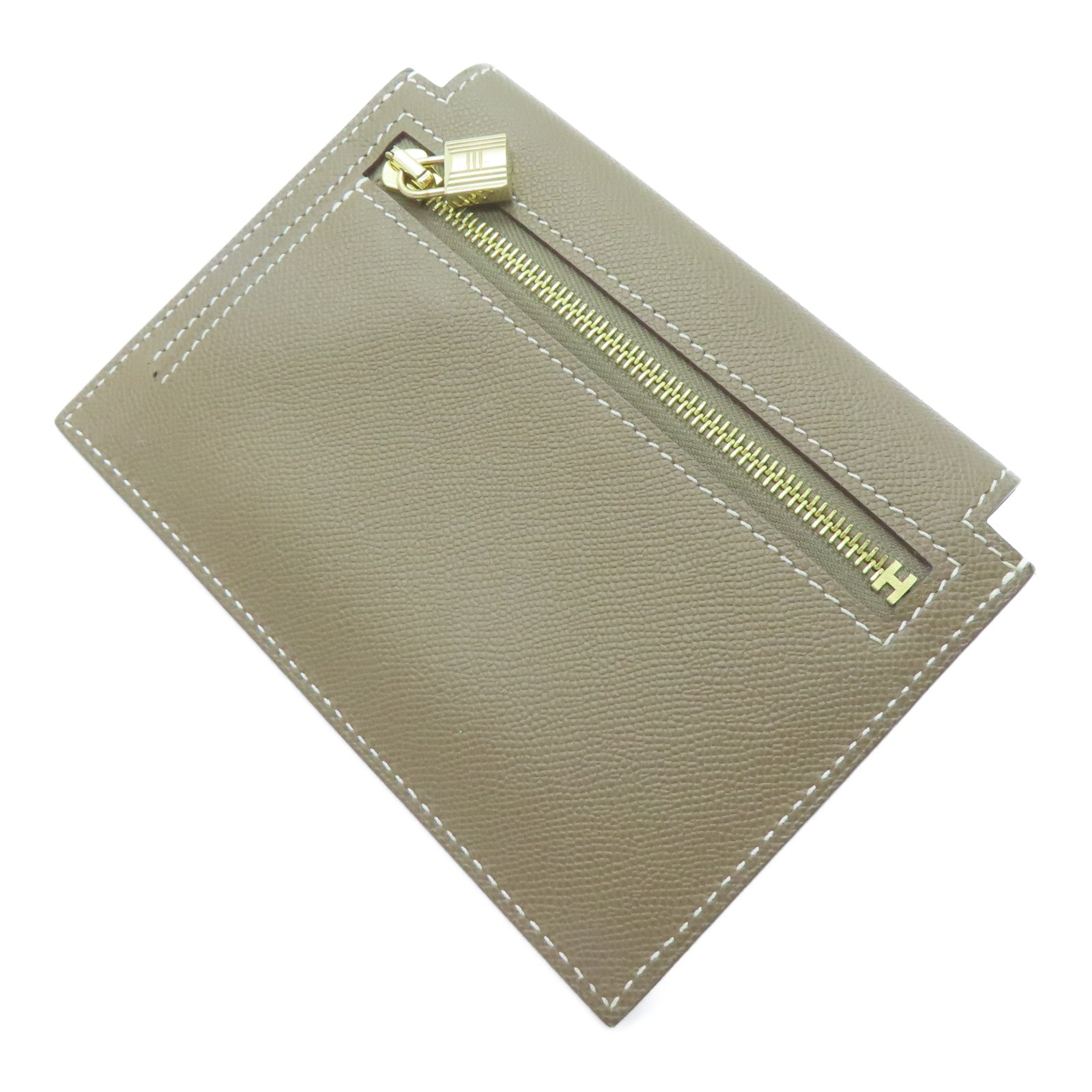 HERMES Epsom皮革Kelly Pocket金扣卡片套Etoupe大象灰色
